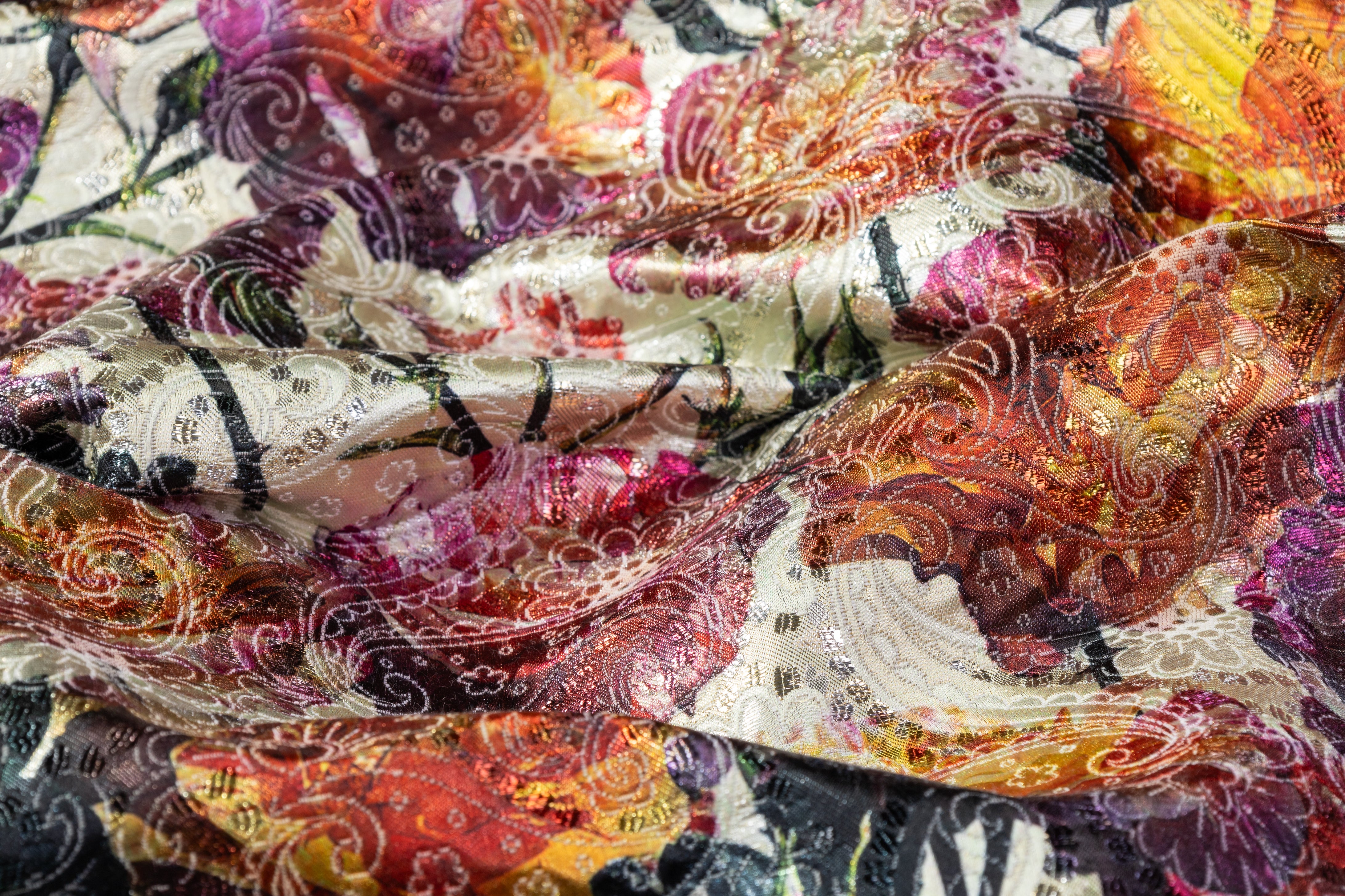 Floral Printed Metallic Italian Paisley Brocade - Multicolor