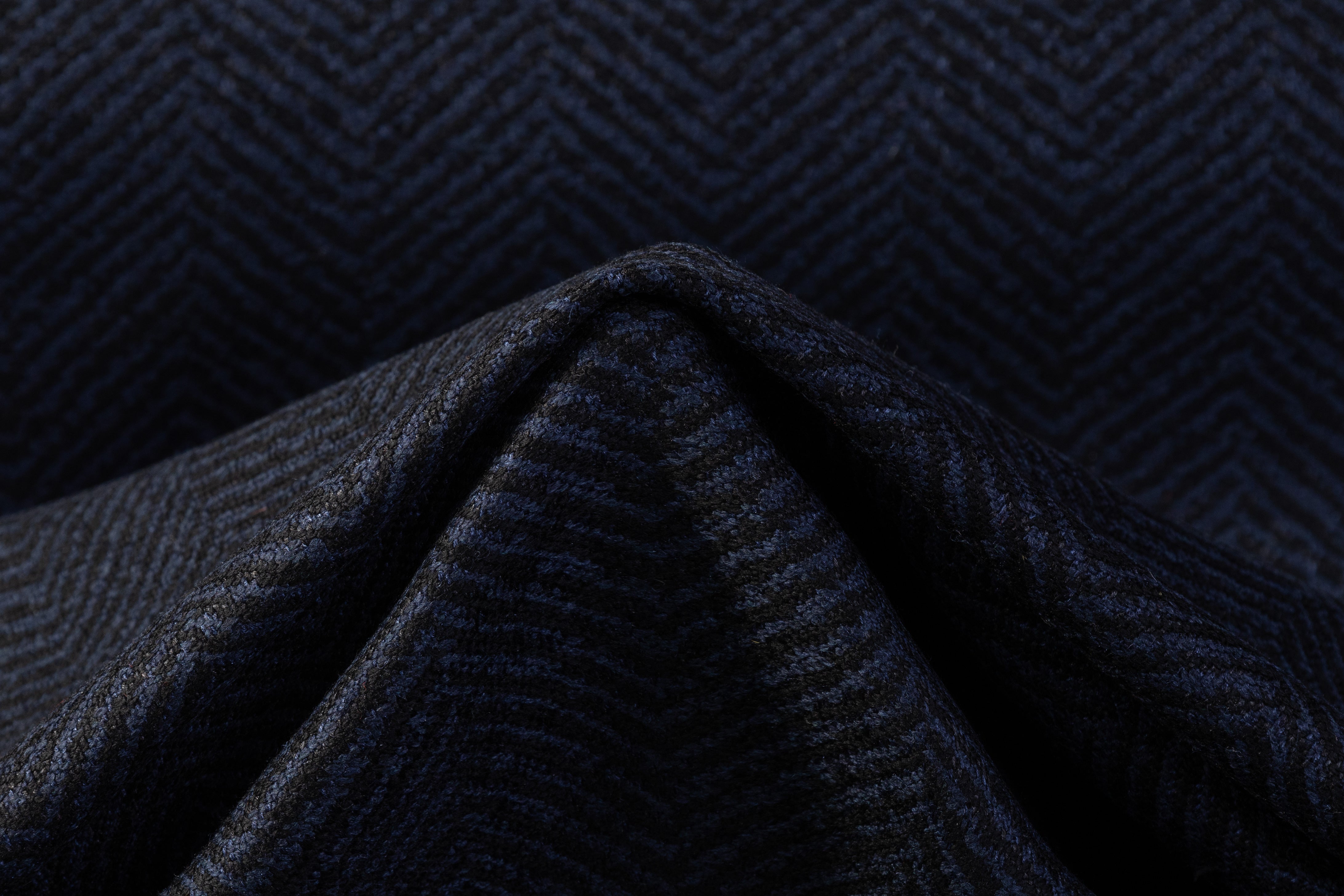 Italian Chevron Silk and Wool Blend - Navy / Black