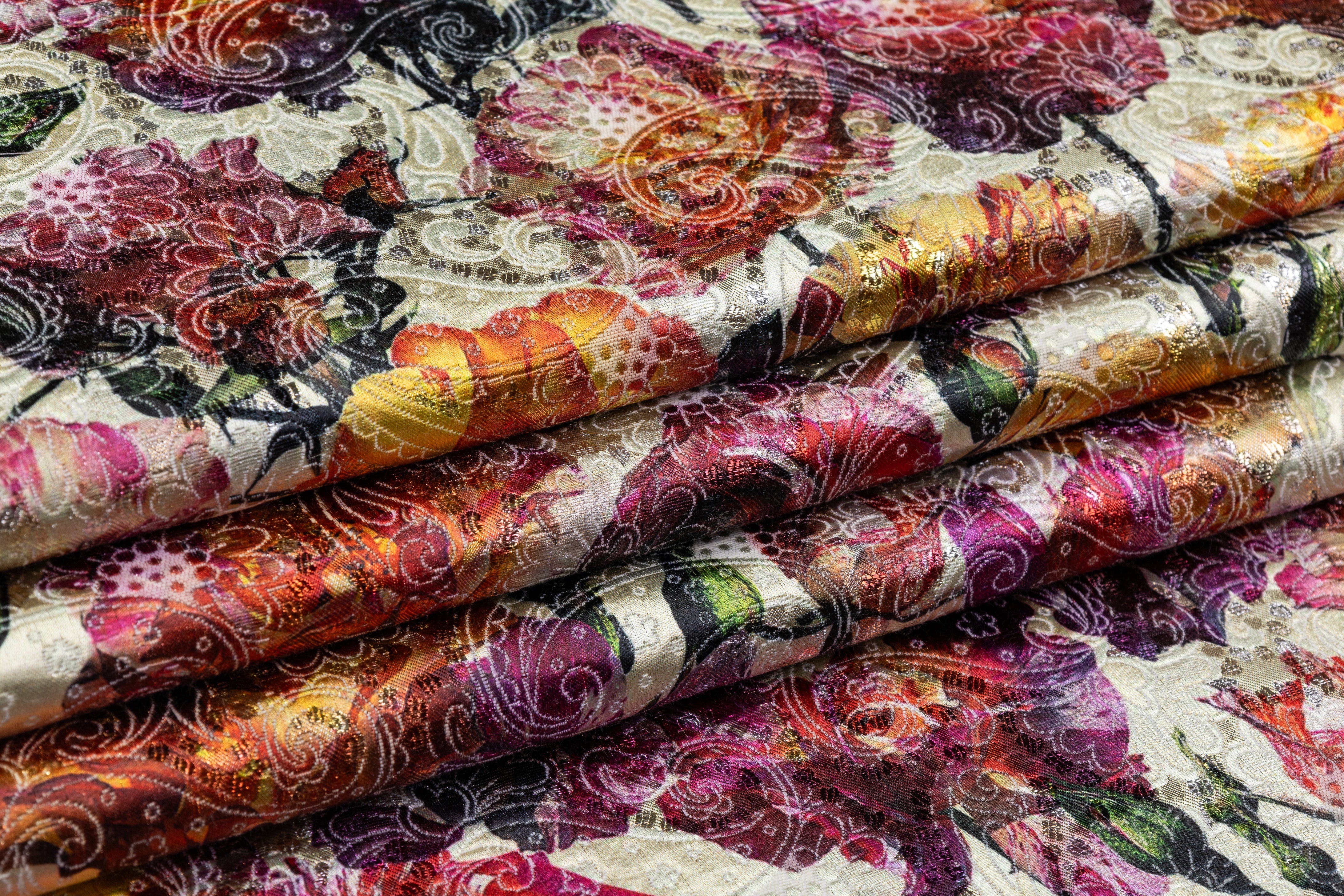 Floral Printed Metallic Italian Paisley Brocade - Multicolor