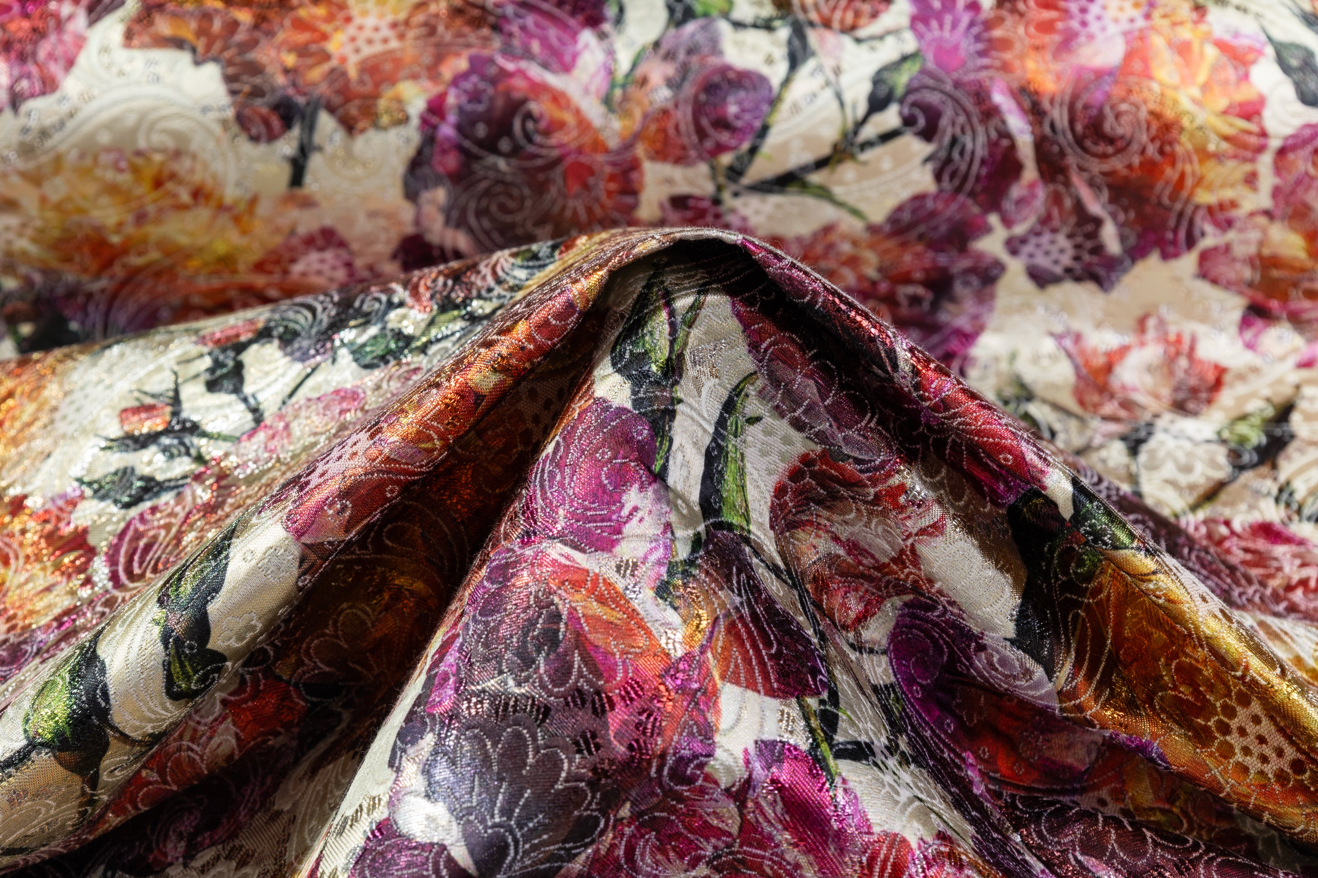Floral Printed Metallic Italian Paisley Brocade - Multicolor