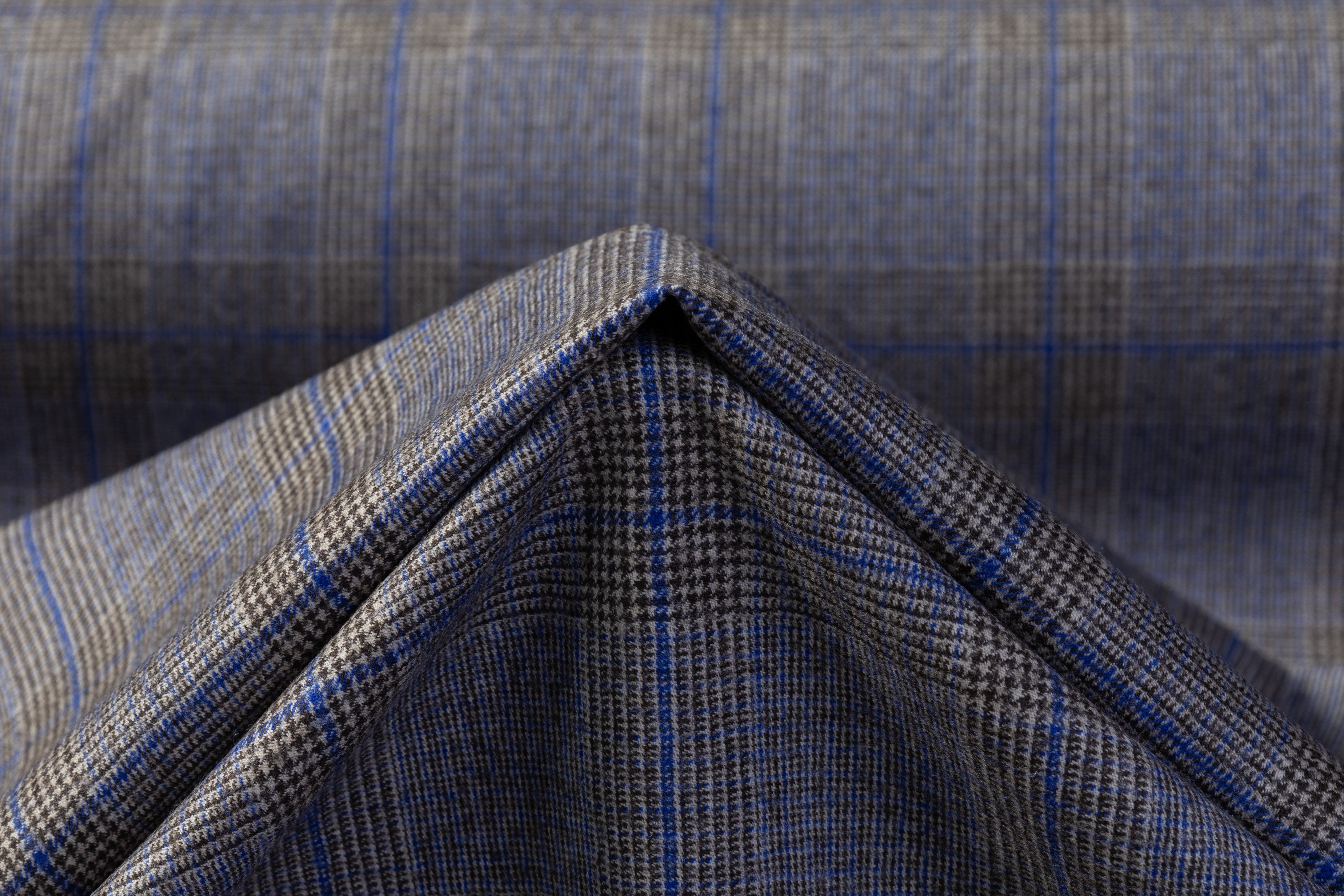 Marzotto - Plaid Italian Wool Flannel Suiting - Gray / Blue / Taupe