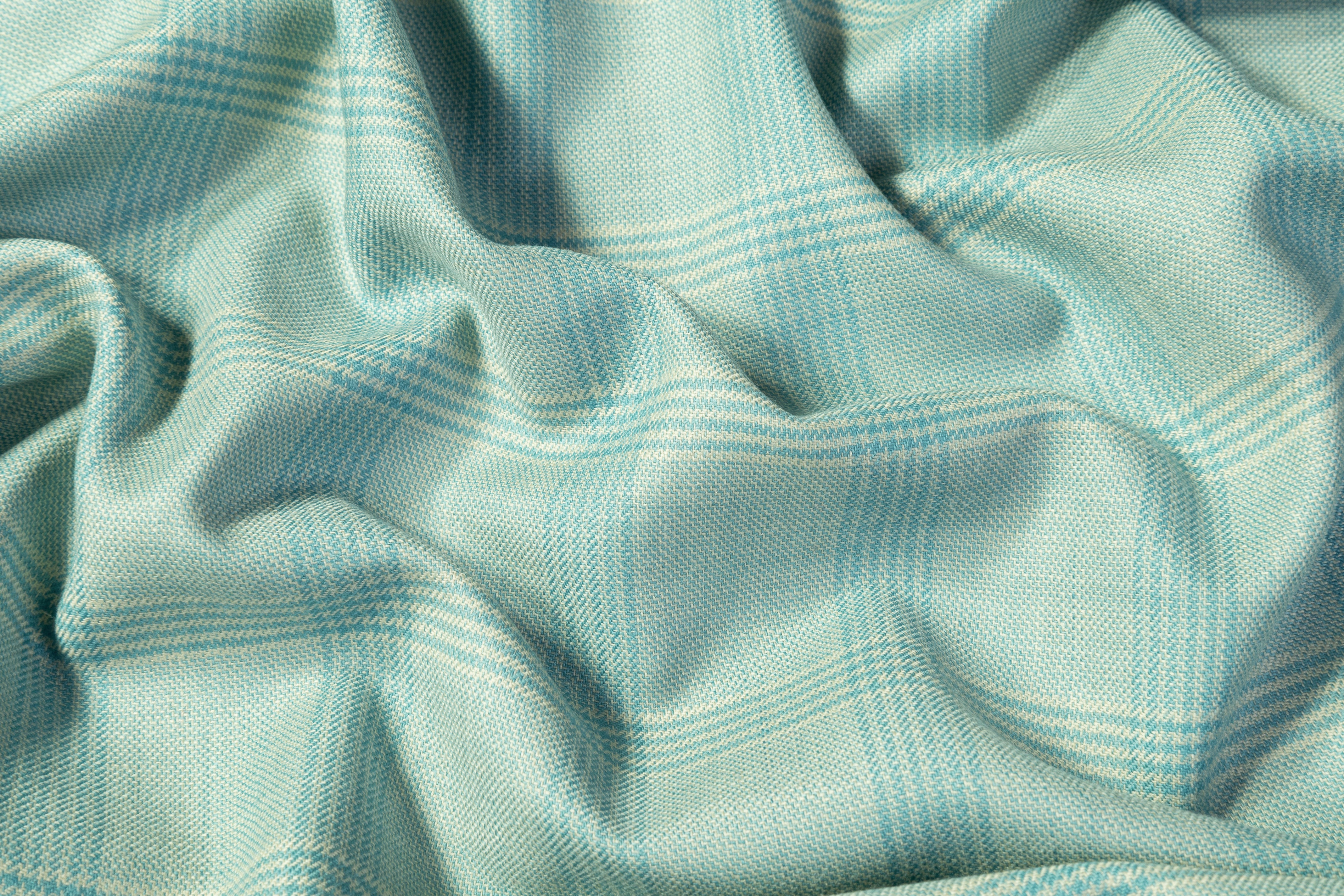 Checked Italian Wool Suiting - Light Blue