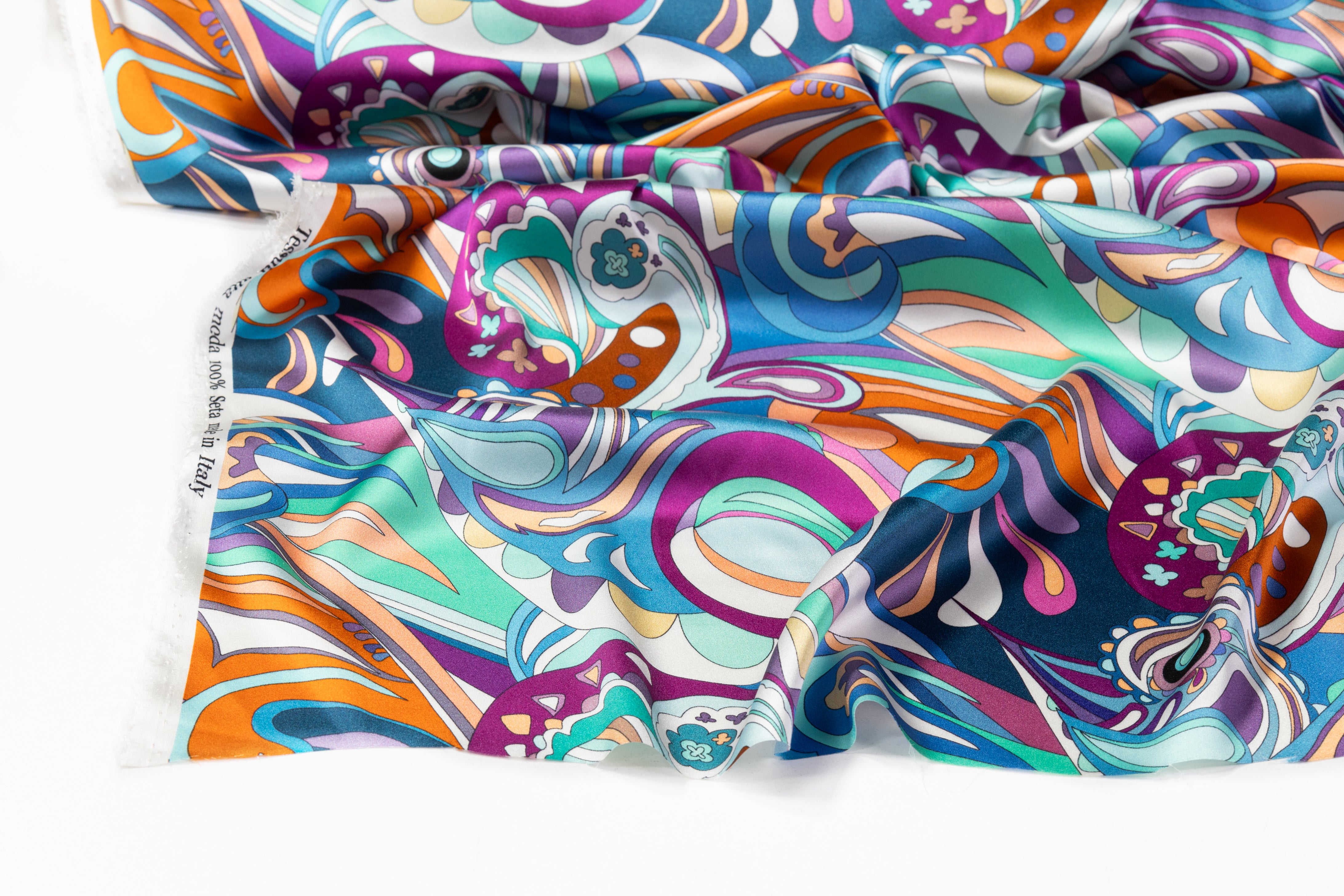 Abstract Italian Stretch Silk Charmeuse - Multicolor