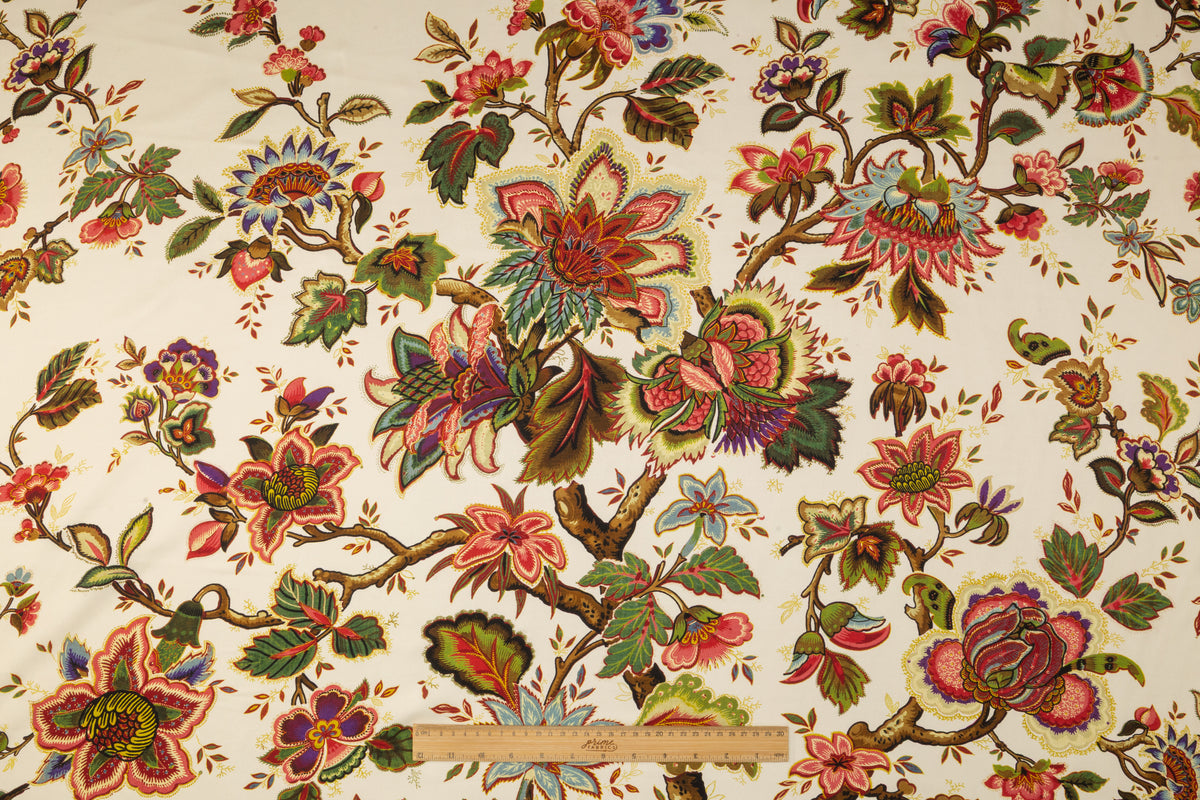 Floral Italian Silk Twill - Ivory / Multicolor