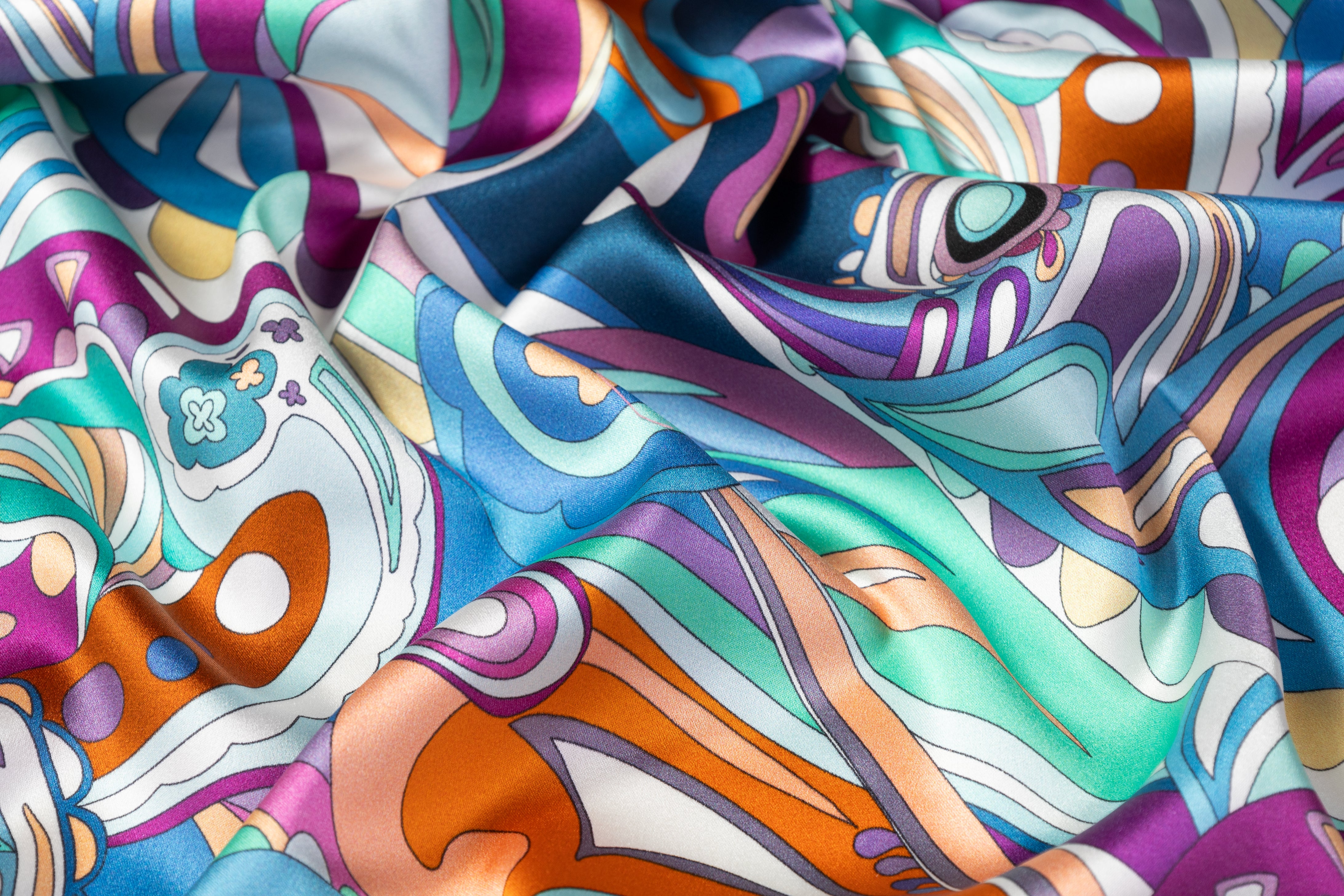 Abstract Italian Stretch Silk Charmeuse - Multicolor