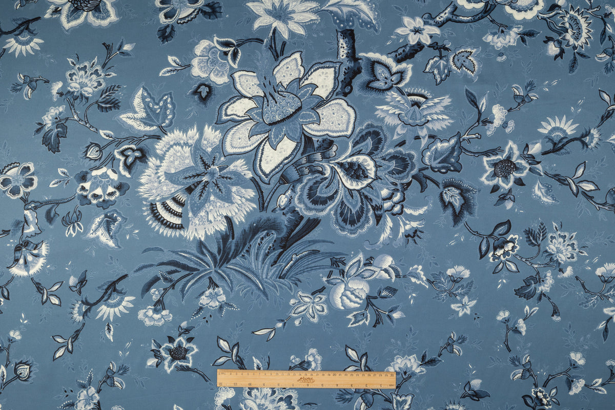 Floral Italian Silk Twill - Blue