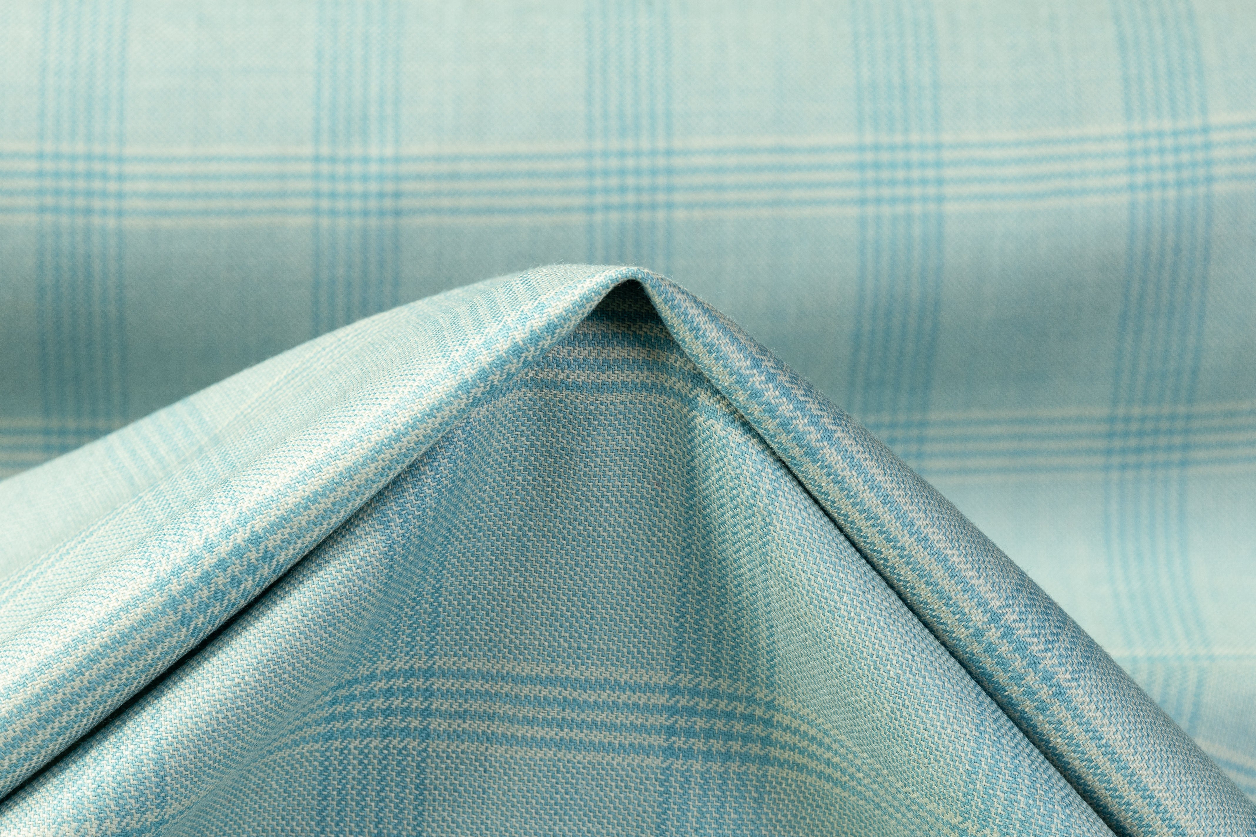 Checked Italian Wool Suiting - Light Blue