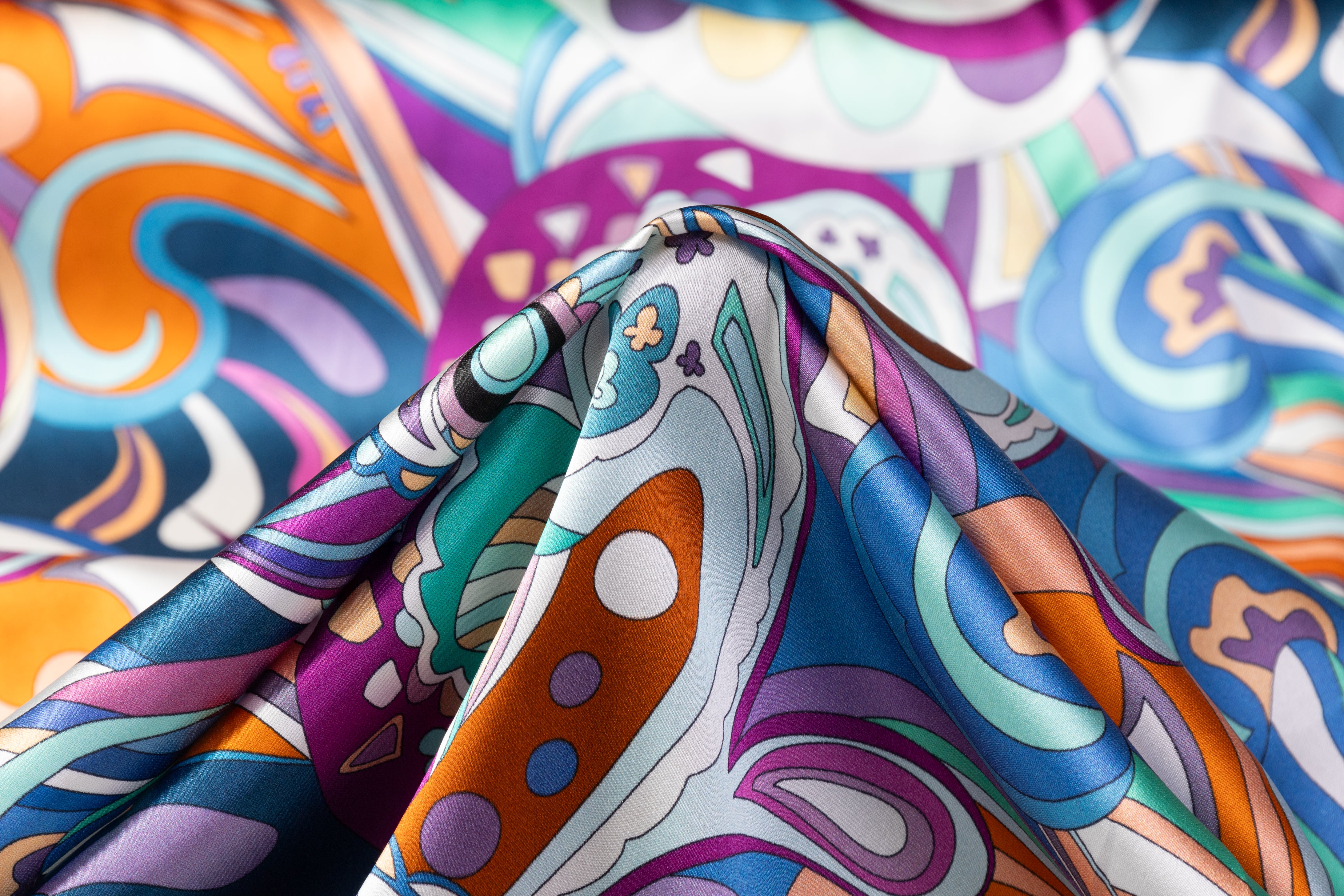 Abstract Italian Stretch Silk Charmeuse - Multicolor