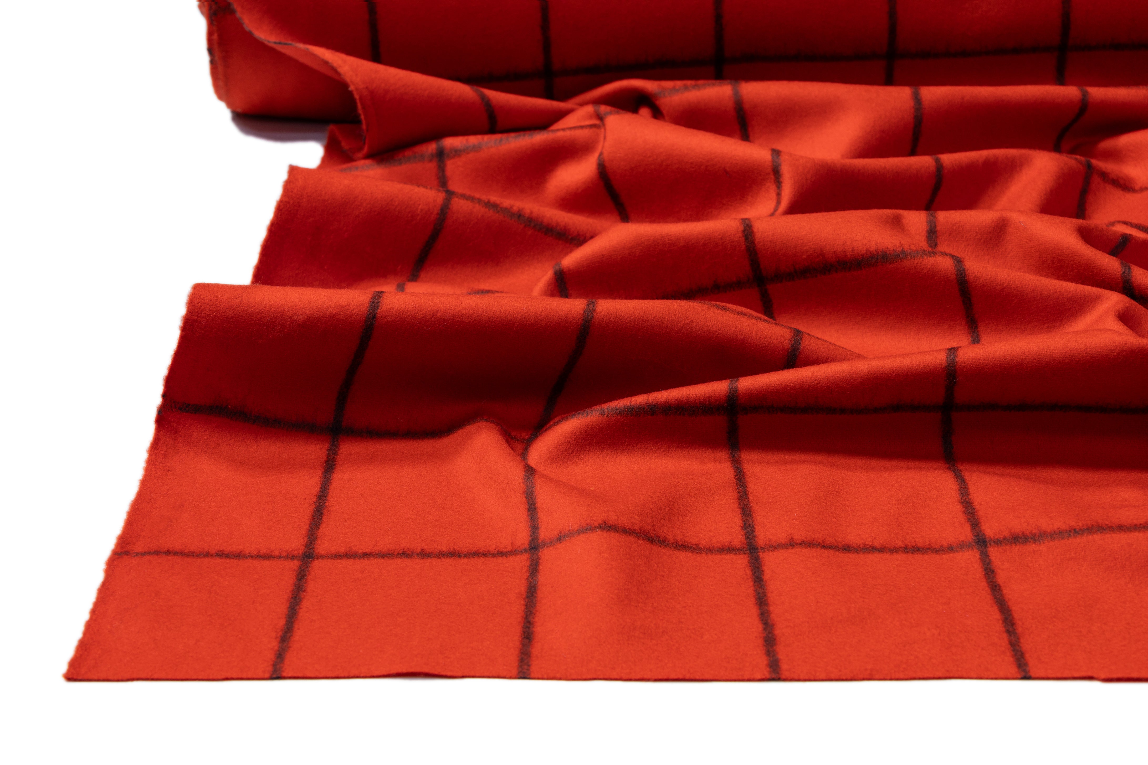 Windowpane Italian Wool Nylon Suiting - Orange / Black