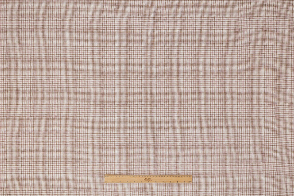 Checked Italian Wool Linen Suiting - Pink / Taupe / Off White