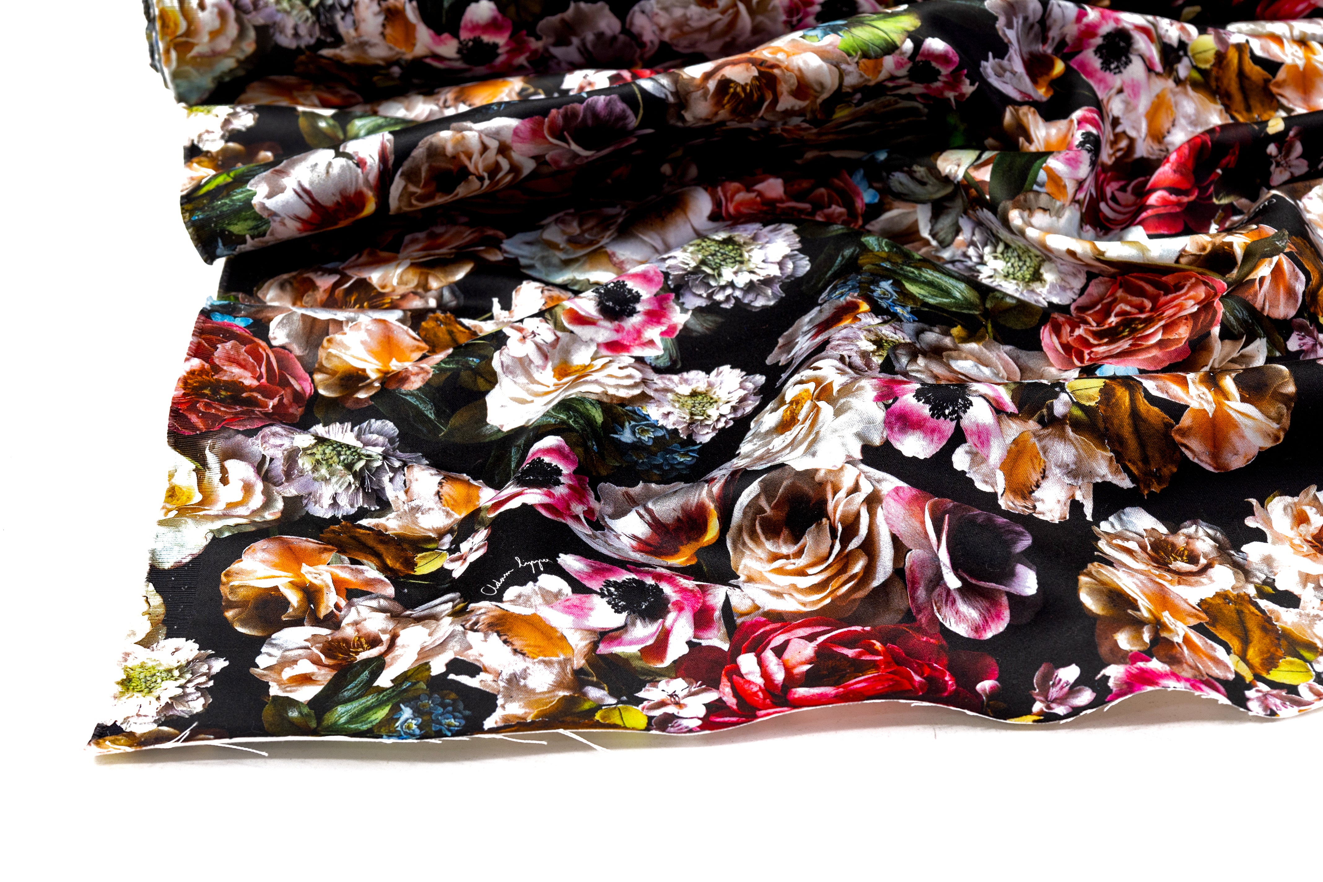 Adam Lippes - Floral Italian Cotton Duchess Satin - Black / Multicolor