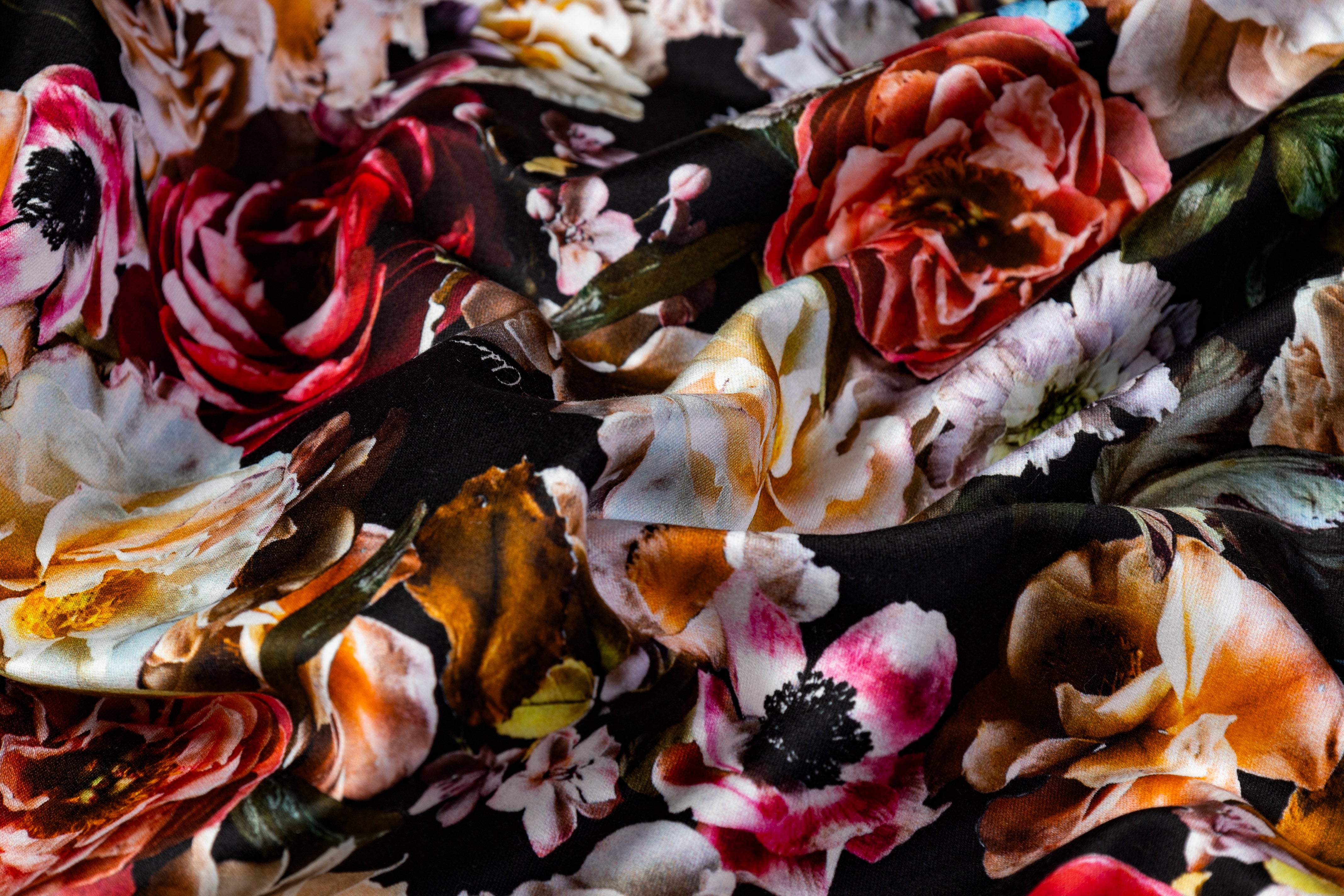 Adam Lippes - Floral Italian Cotton Duchess Satin - Black / Multicolor