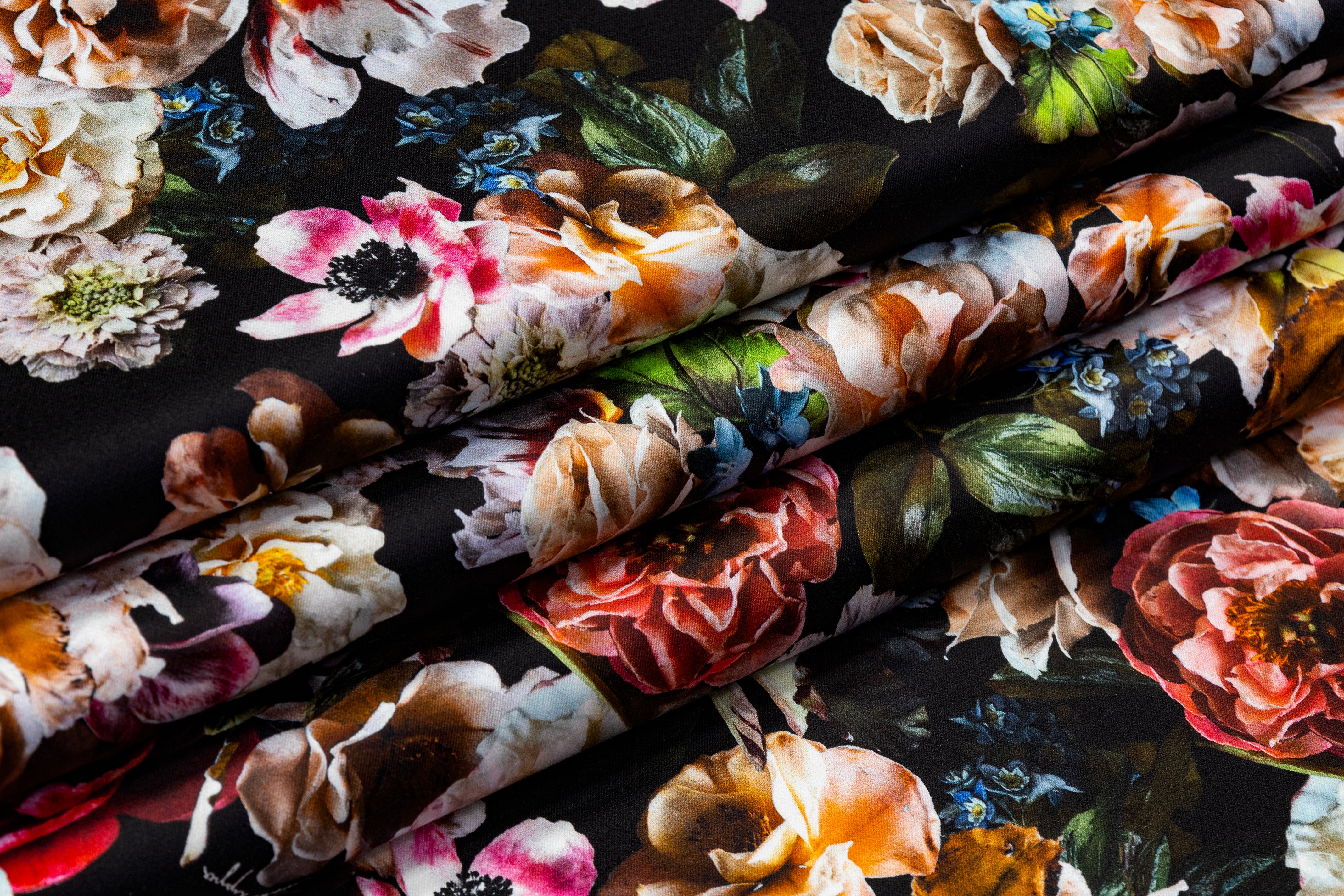 Adam Lippes - Floral Italian Cotton Duchess Satin - Black / Multicolor