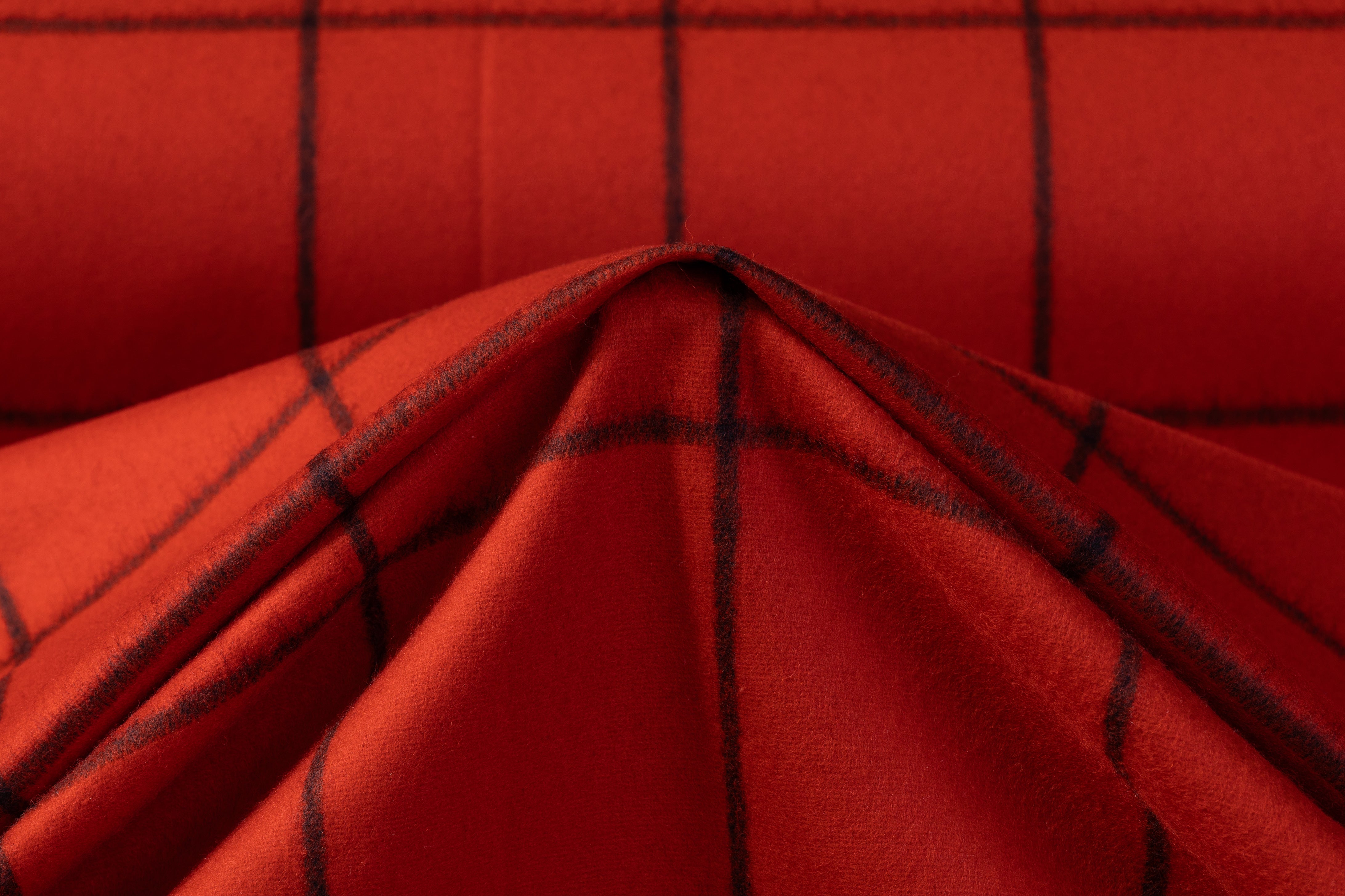 Windowpane Italian Wool Nylon Suiting - Orange / Black