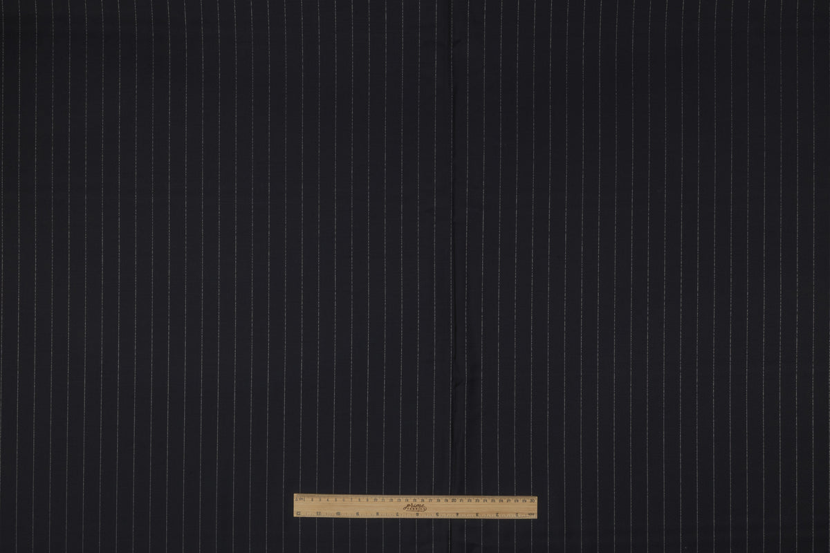 Metallic Pin Striped Italian Wool Suiting - Navy / Silver