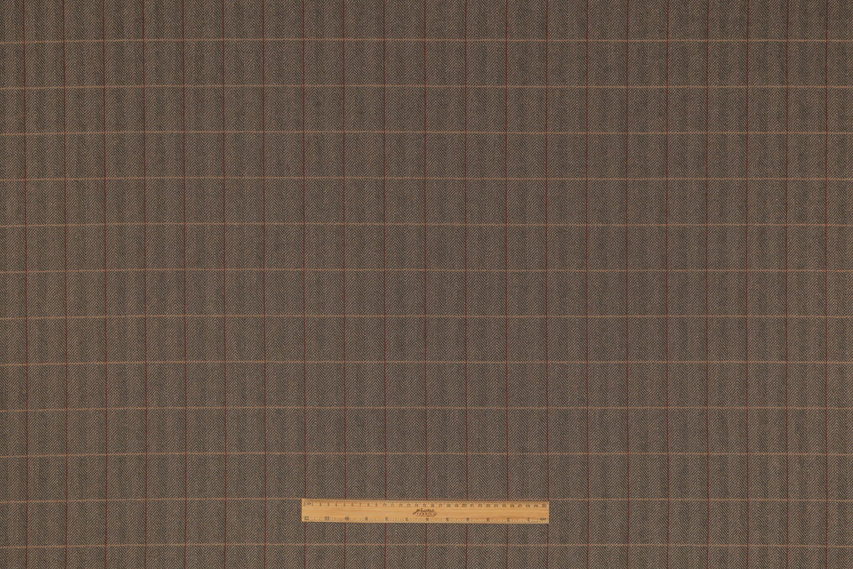 Checked Herringbone Italian Wool Cashmere Suiting - Brown