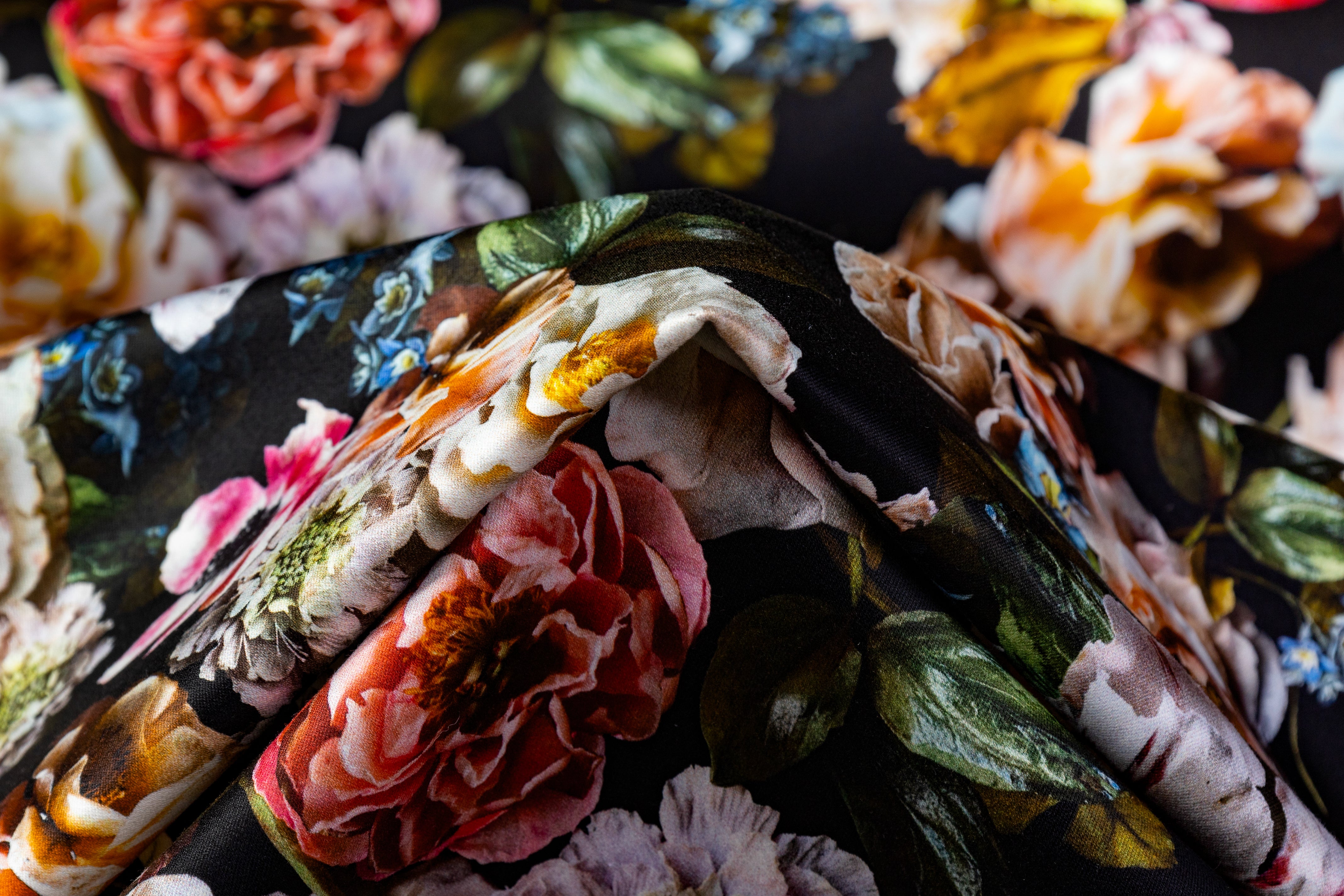 Adam Lippes - Floral Italian Cotton Duchess Satin - Black / Multicolor