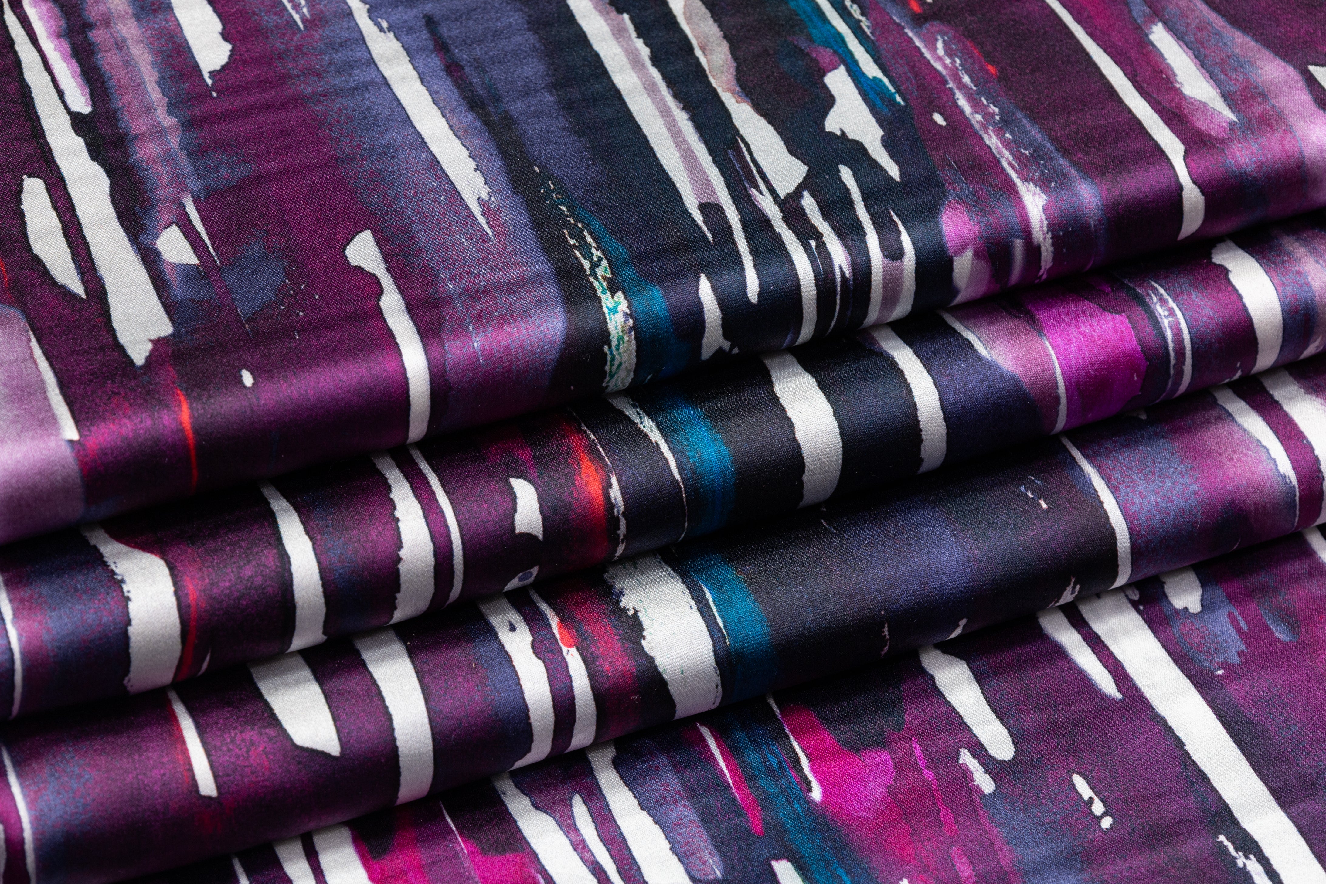 Abstract Italian Stretch Silk Charmeuse - Purple / Fuchsia / Blue