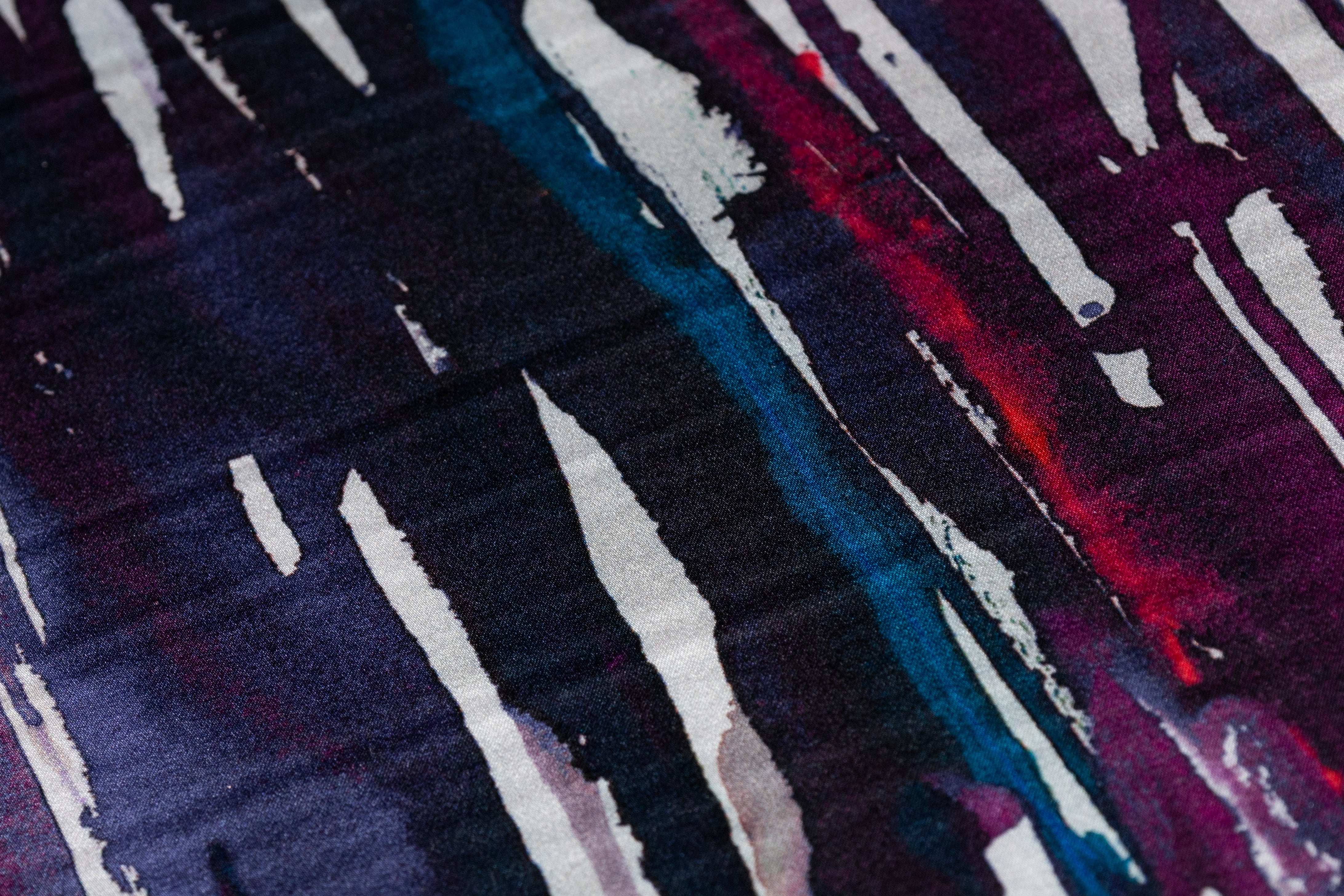 Abstract Italian Stretch Silk Charmeuse - Purple / Fuchsia / Blue