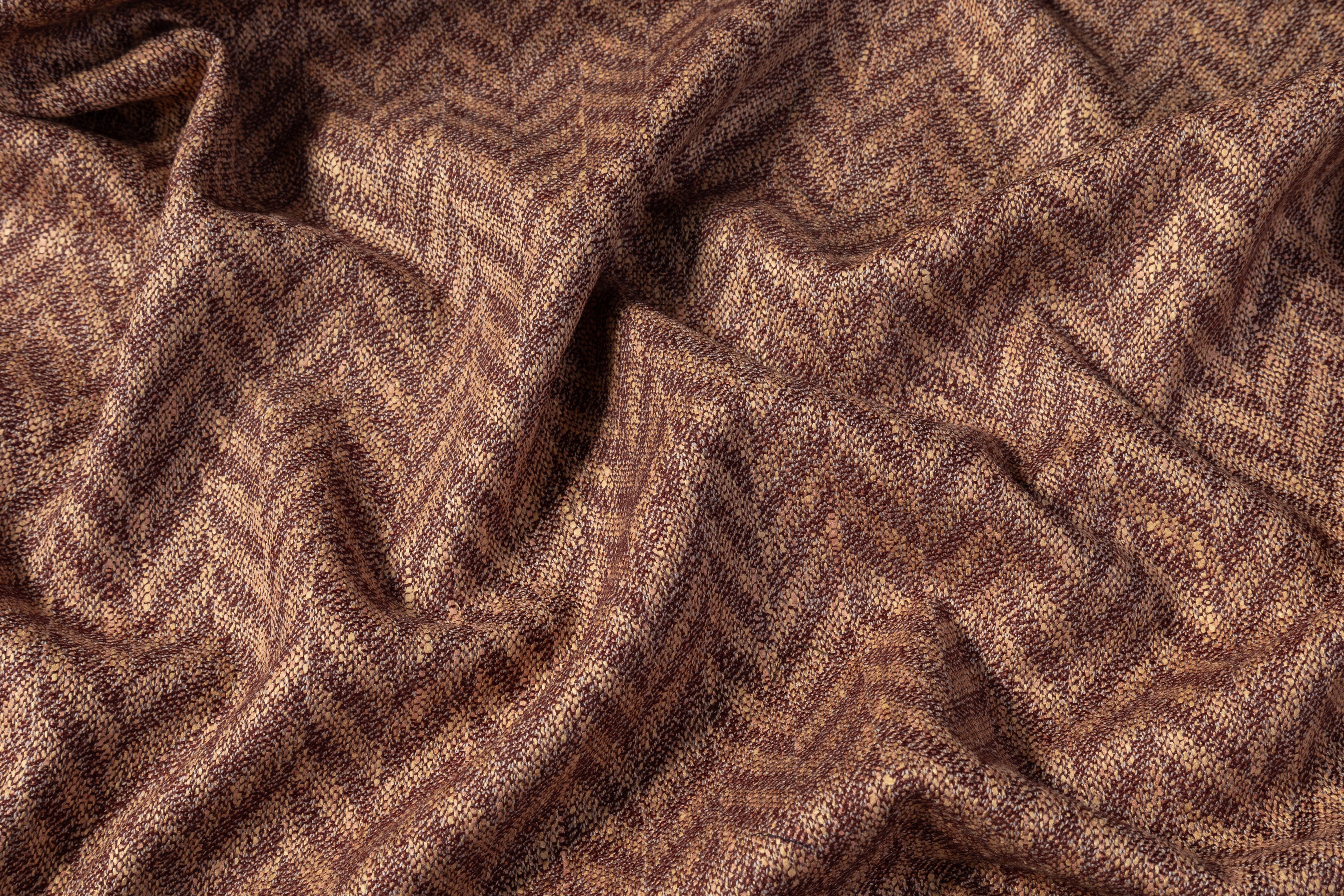 Herringbone Italian Wool Suiting - Dark Mauve / Beige