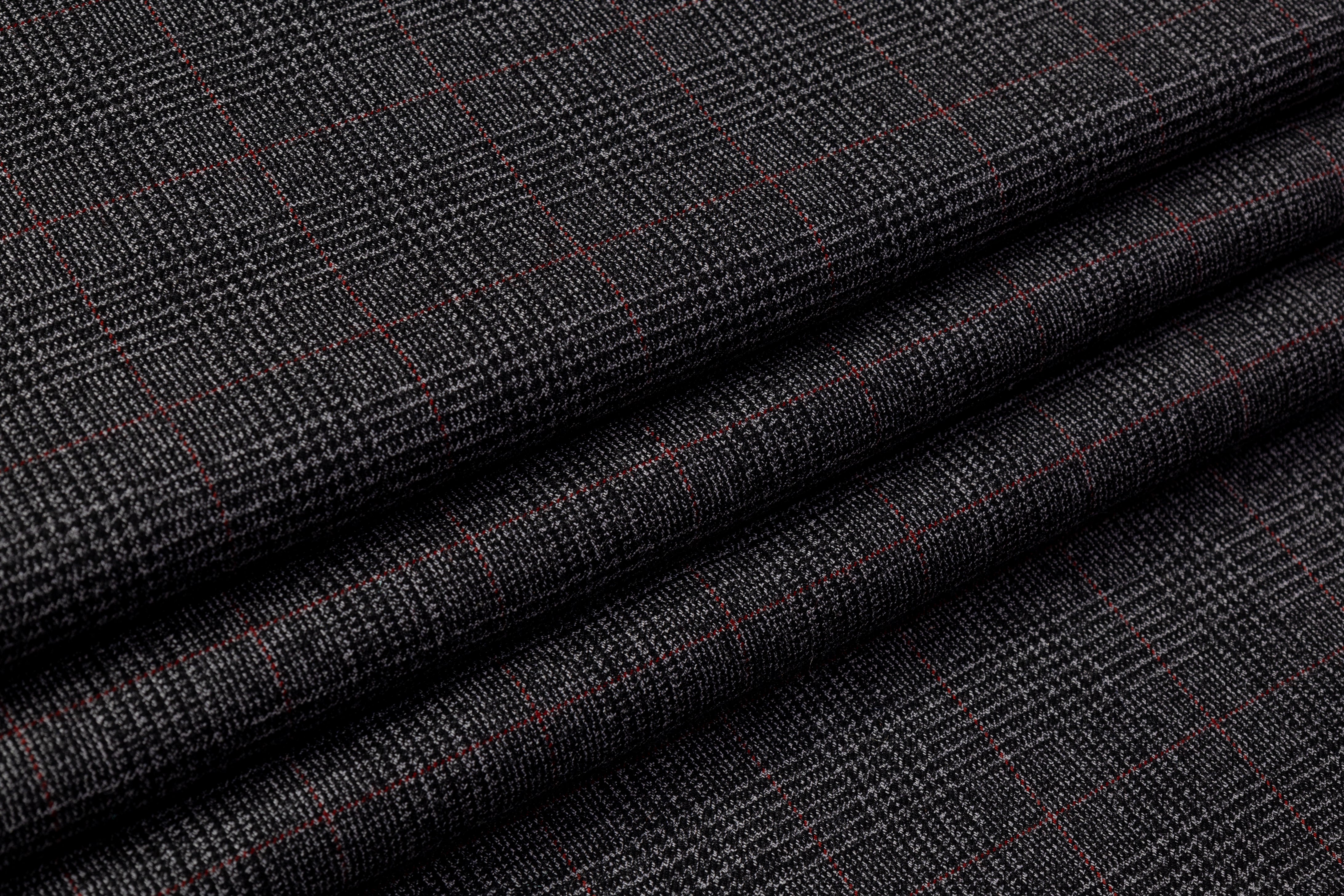 Checked Italian Wool Suiting - Charcoal Gray / Red