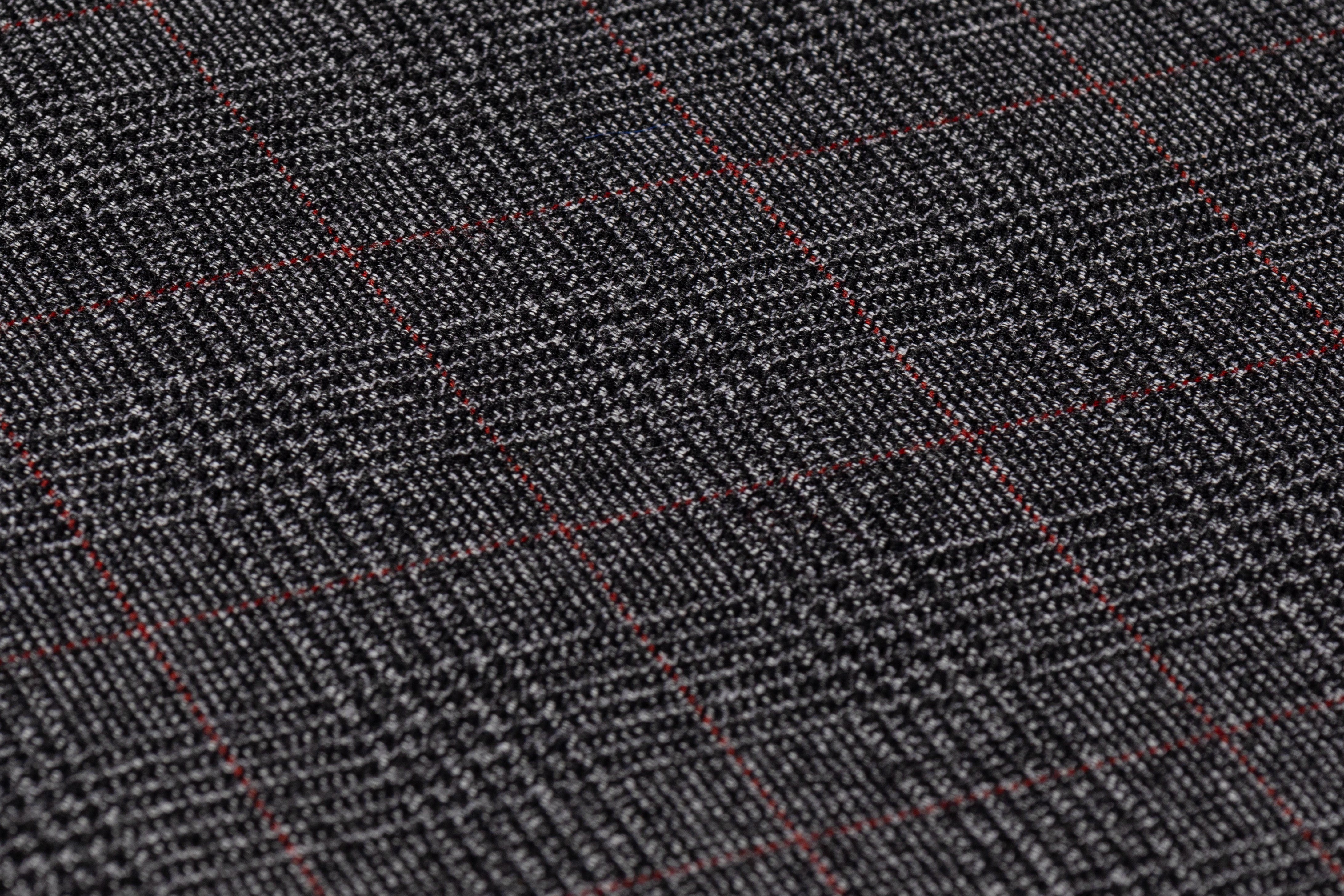 Checked Italian Wool Suiting - Charcoal Gray / Red