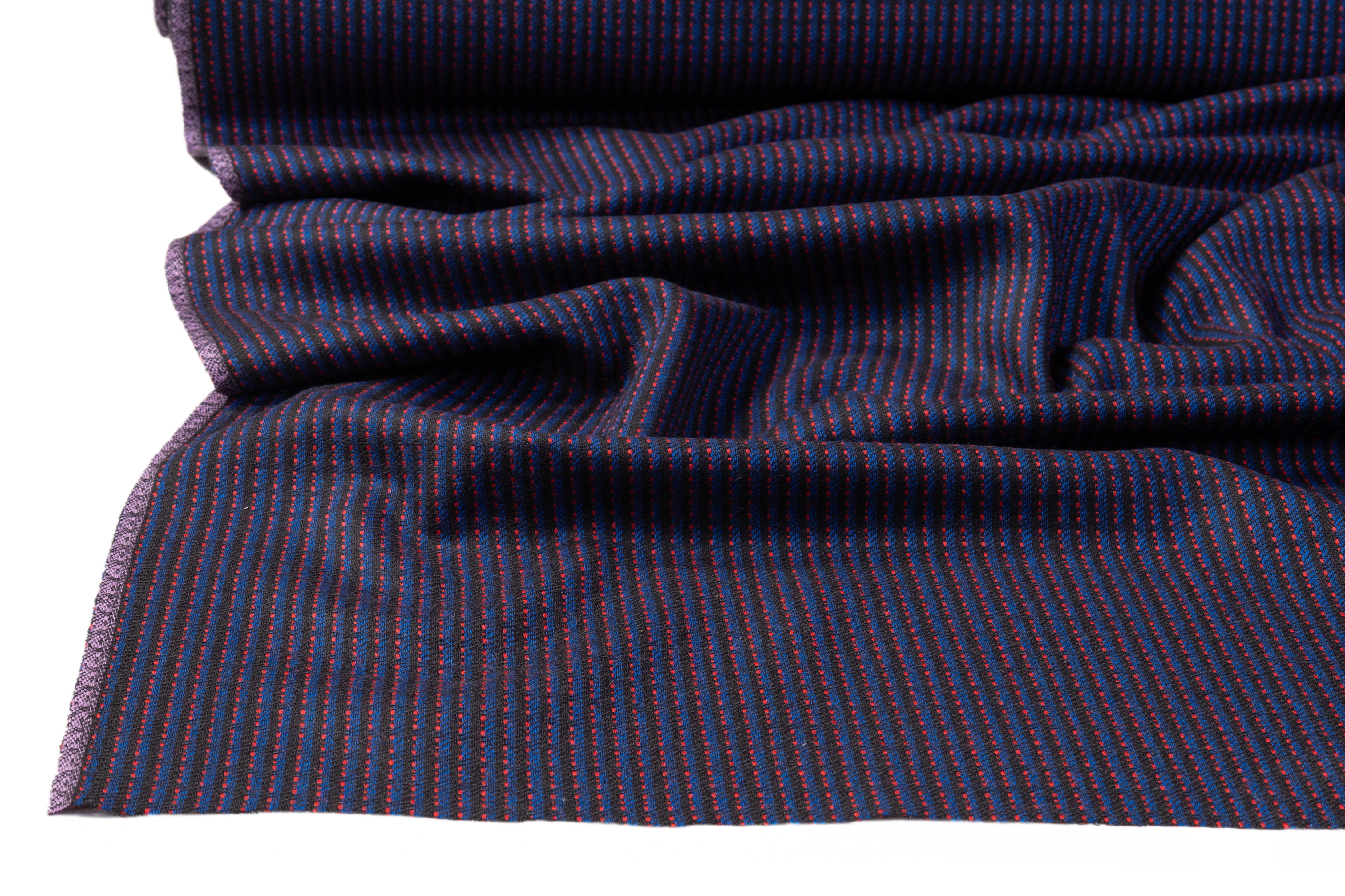 Textured Striped Italian Wool Suiting - Blue / Red / Black