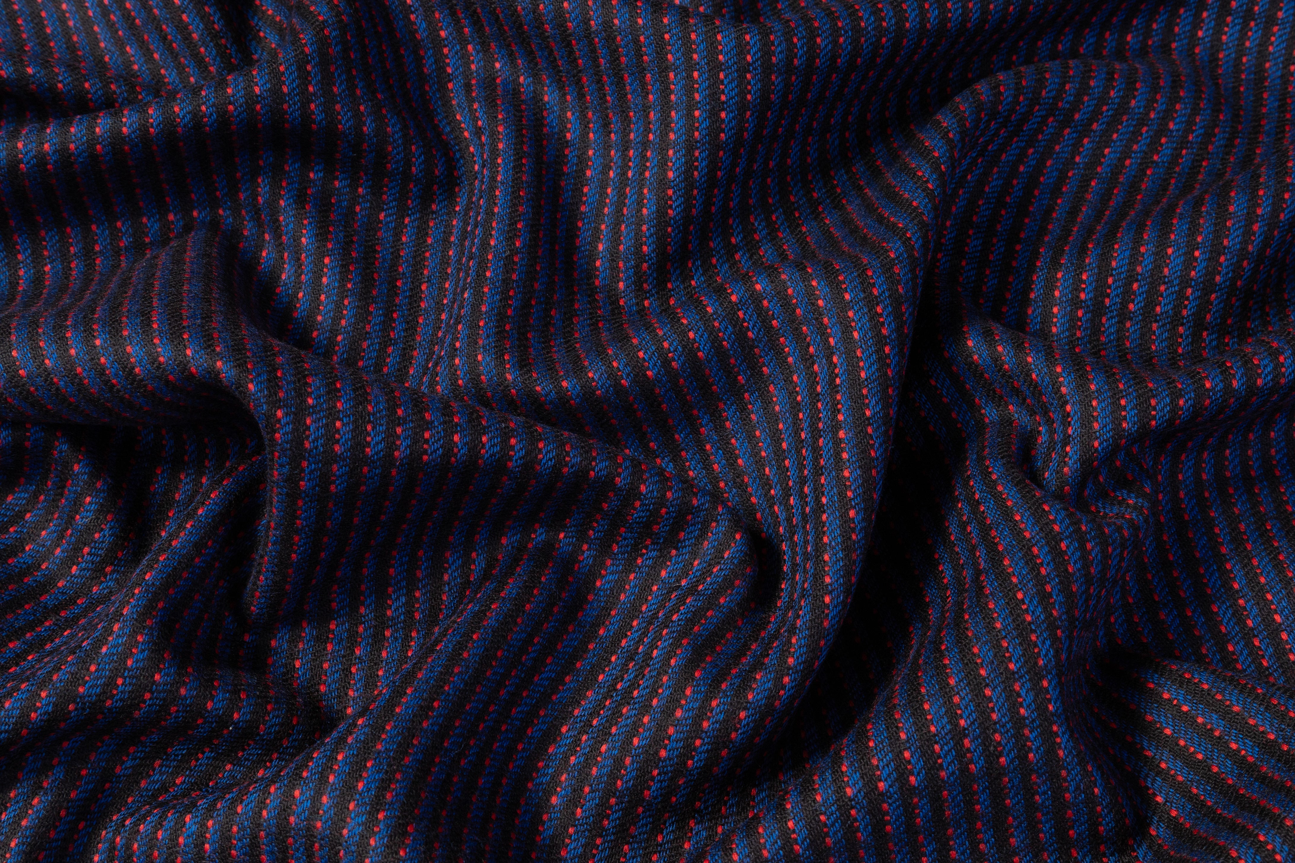 Textured Striped Italian Wool Suiting - Blue / Red / Black