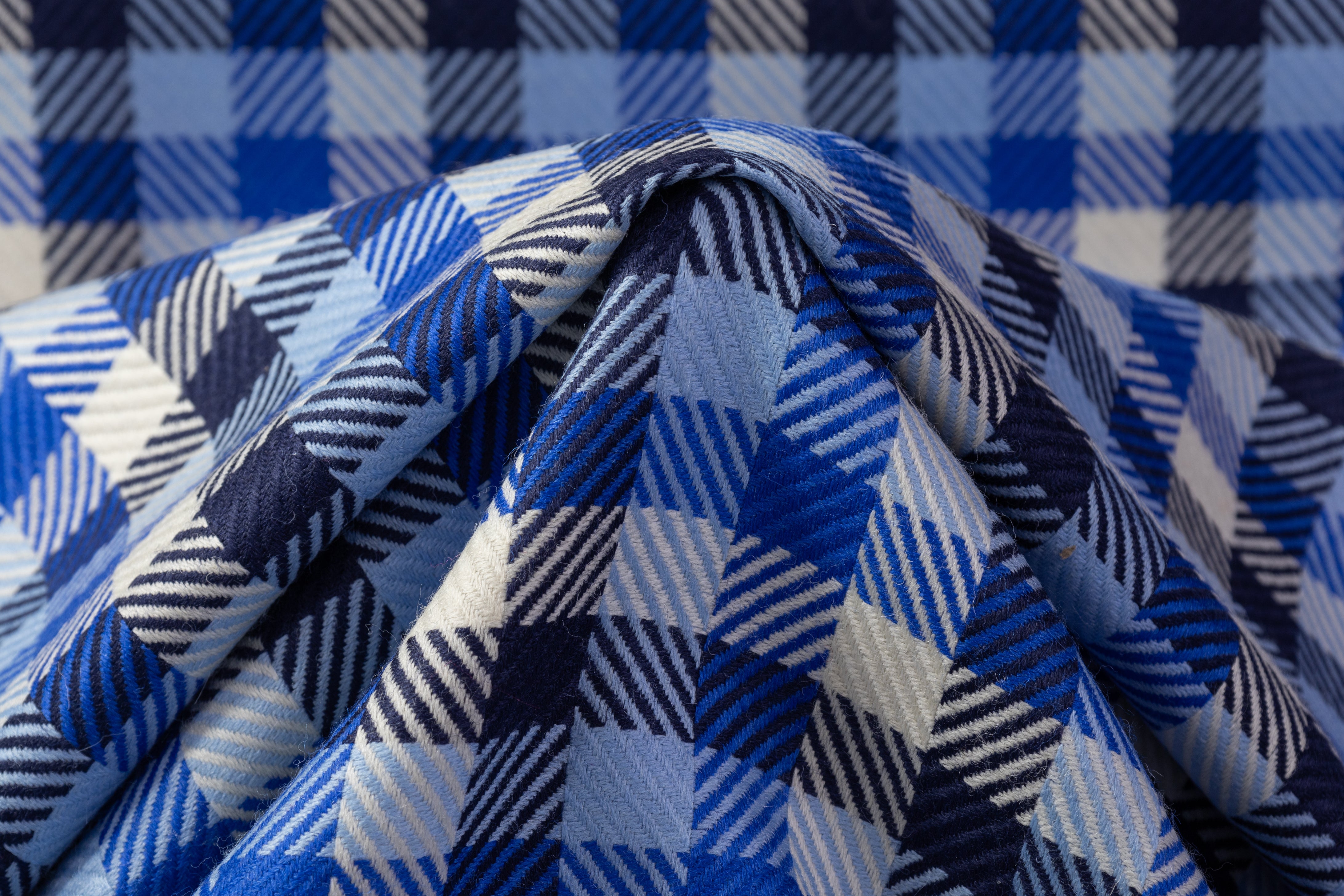 Checked Italian Wool - Blue / White