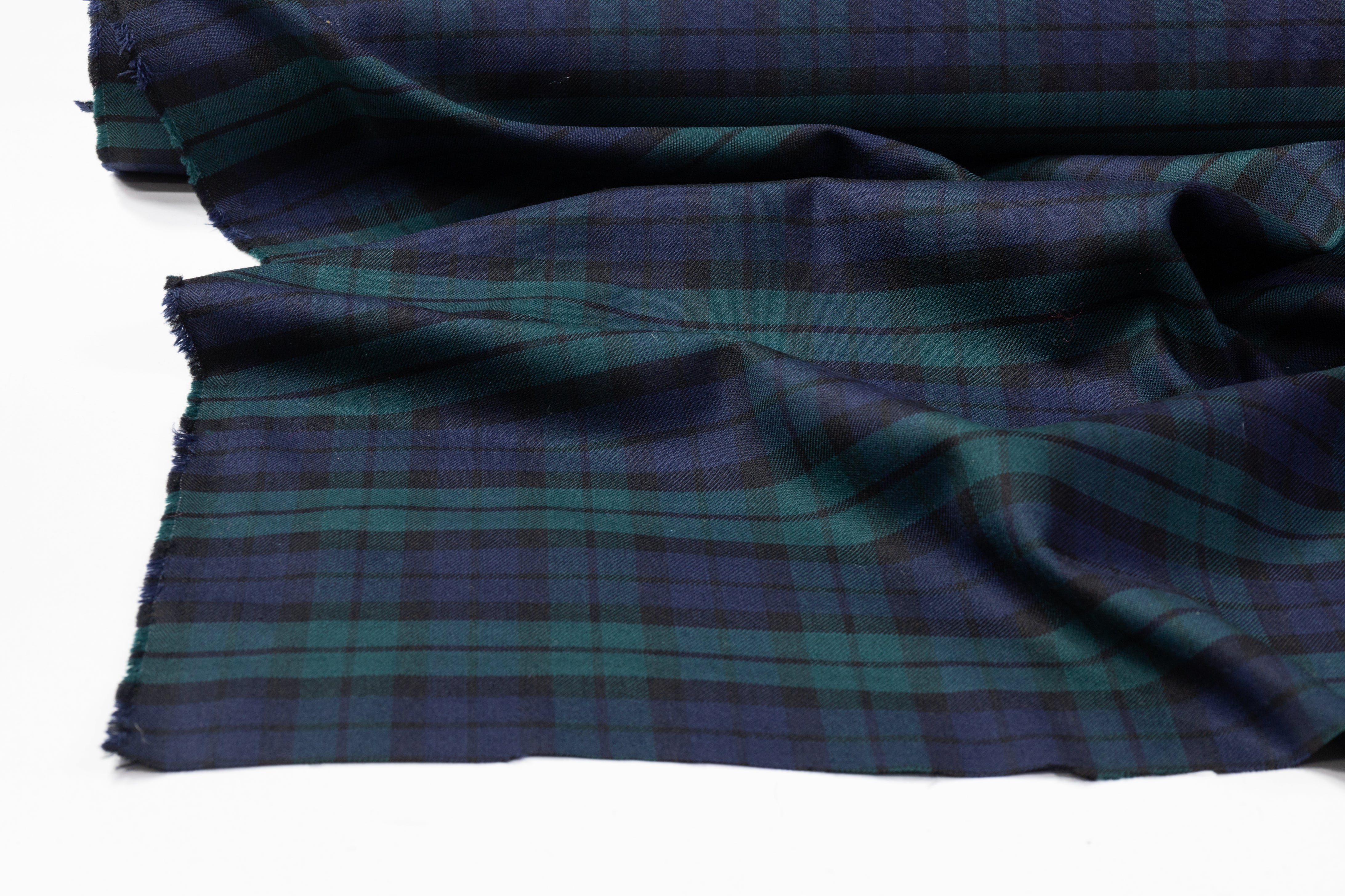 Checked Italian Stretch Wool Suiting - Green / Navy