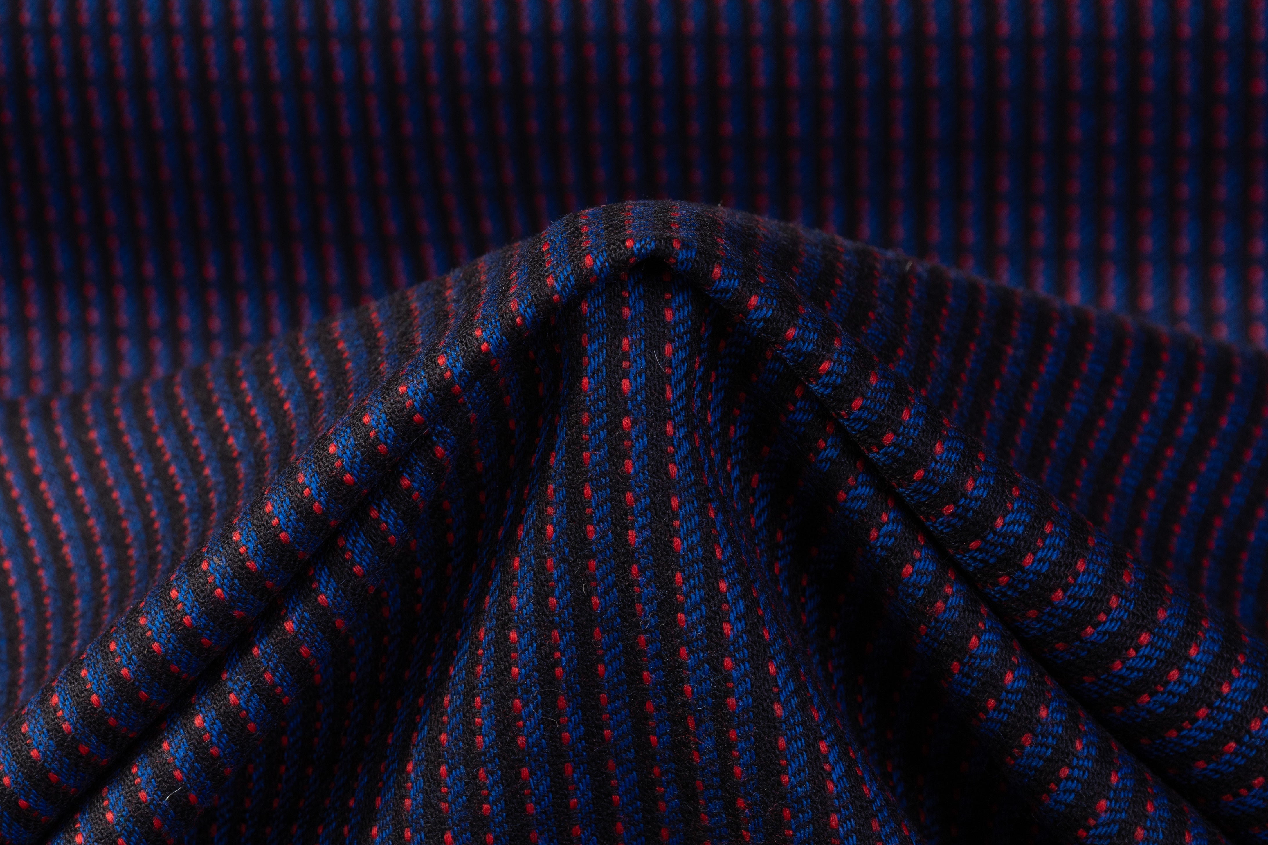 Textured Striped Italian Wool Suiting - Blue / Red / Black