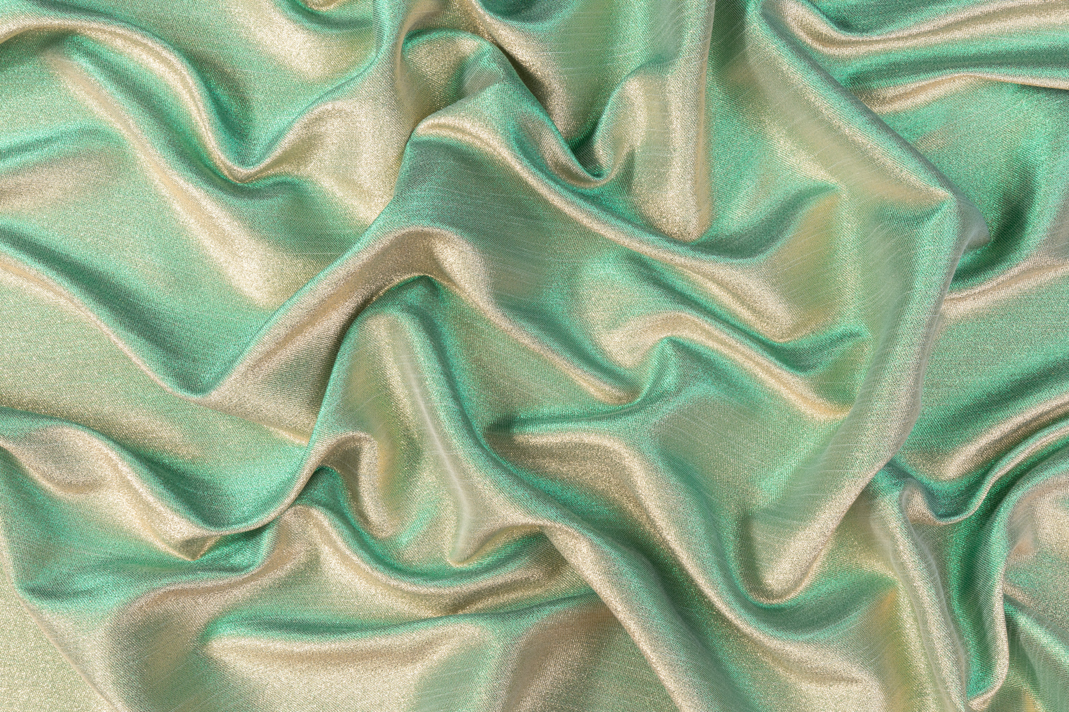 Iridescent Metallic Brocade - Green / Gold