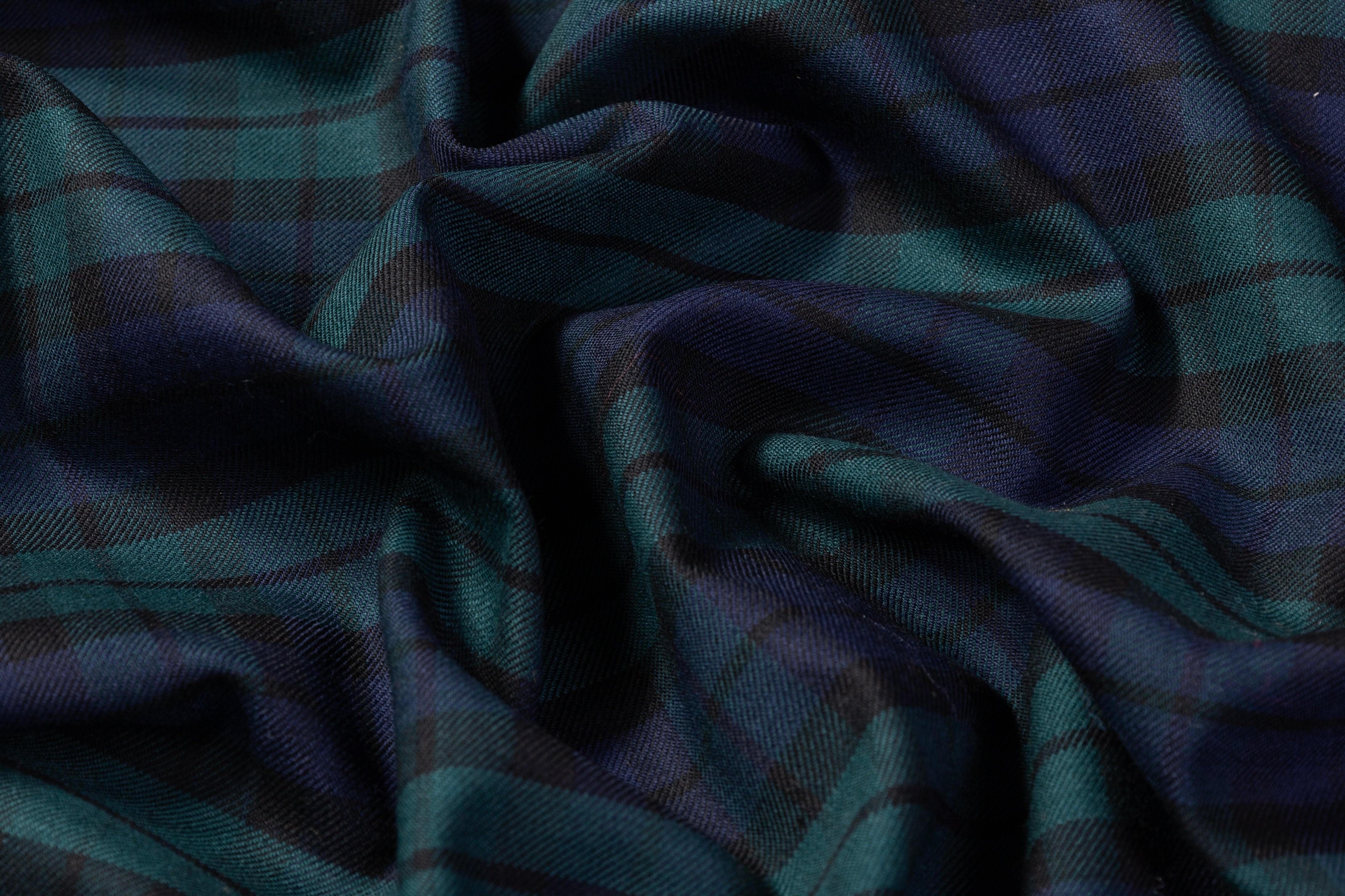 Checked Italian Stretch Wool Suiting - Green / Navy