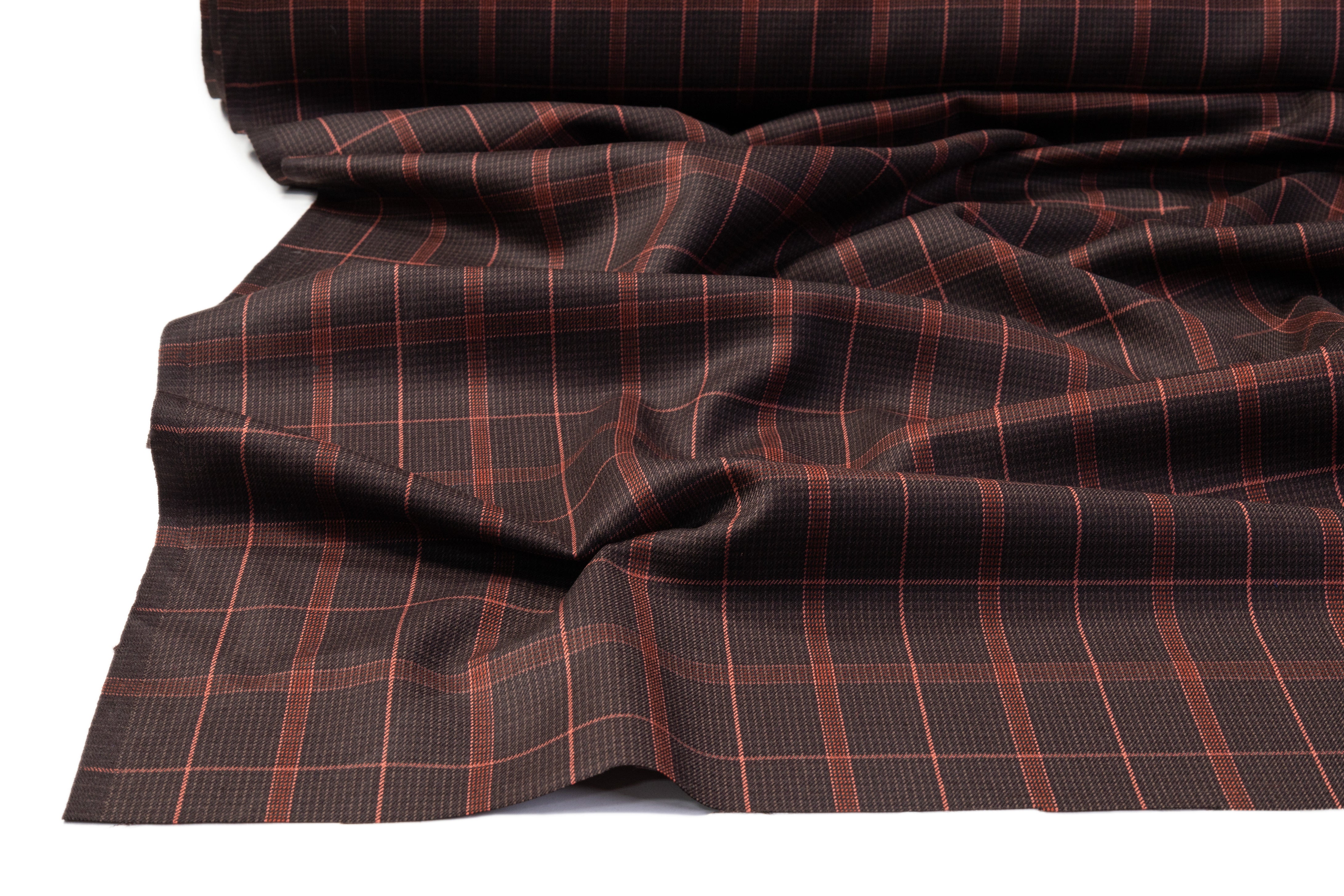 Checked Italian Wool Suiting - Brown / Coral