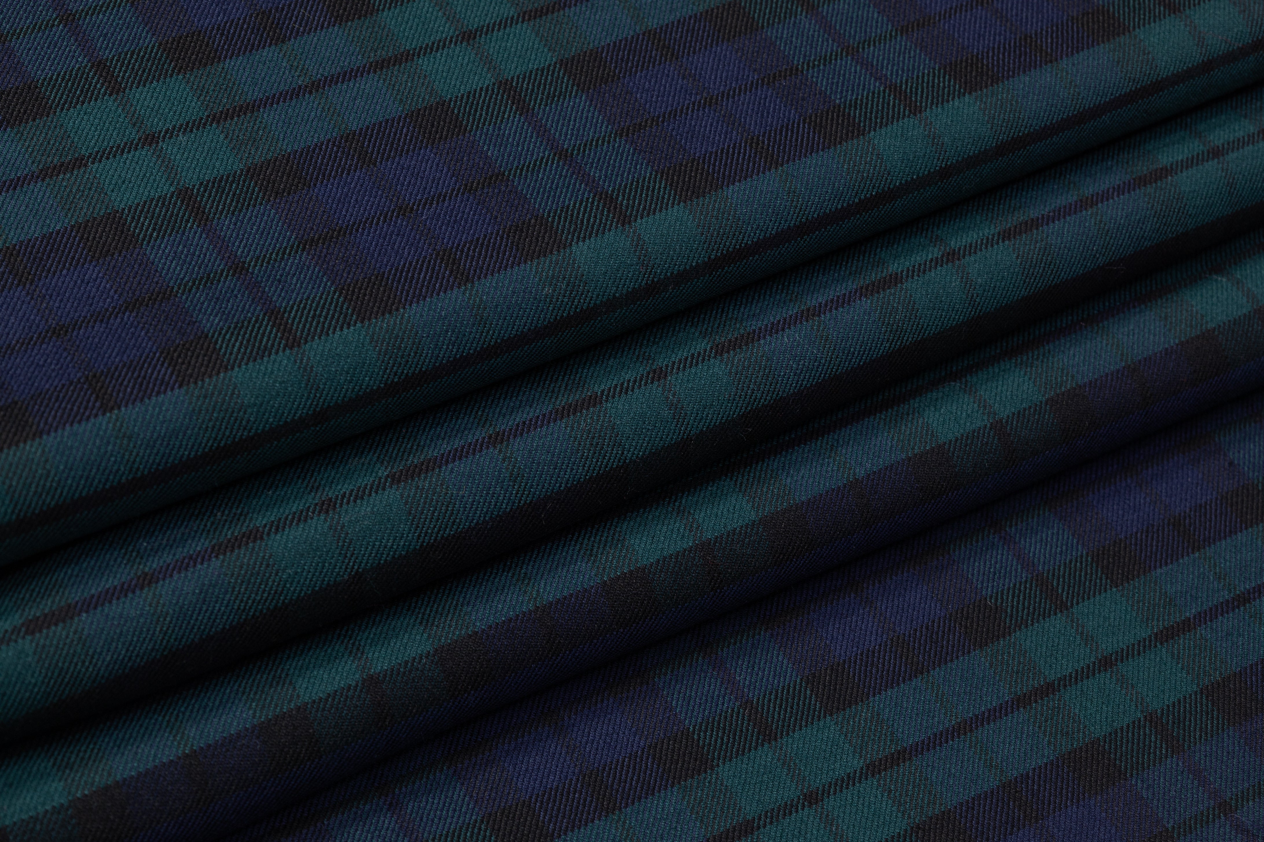 Checked Italian Stretch Wool Suiting - Green / Navy