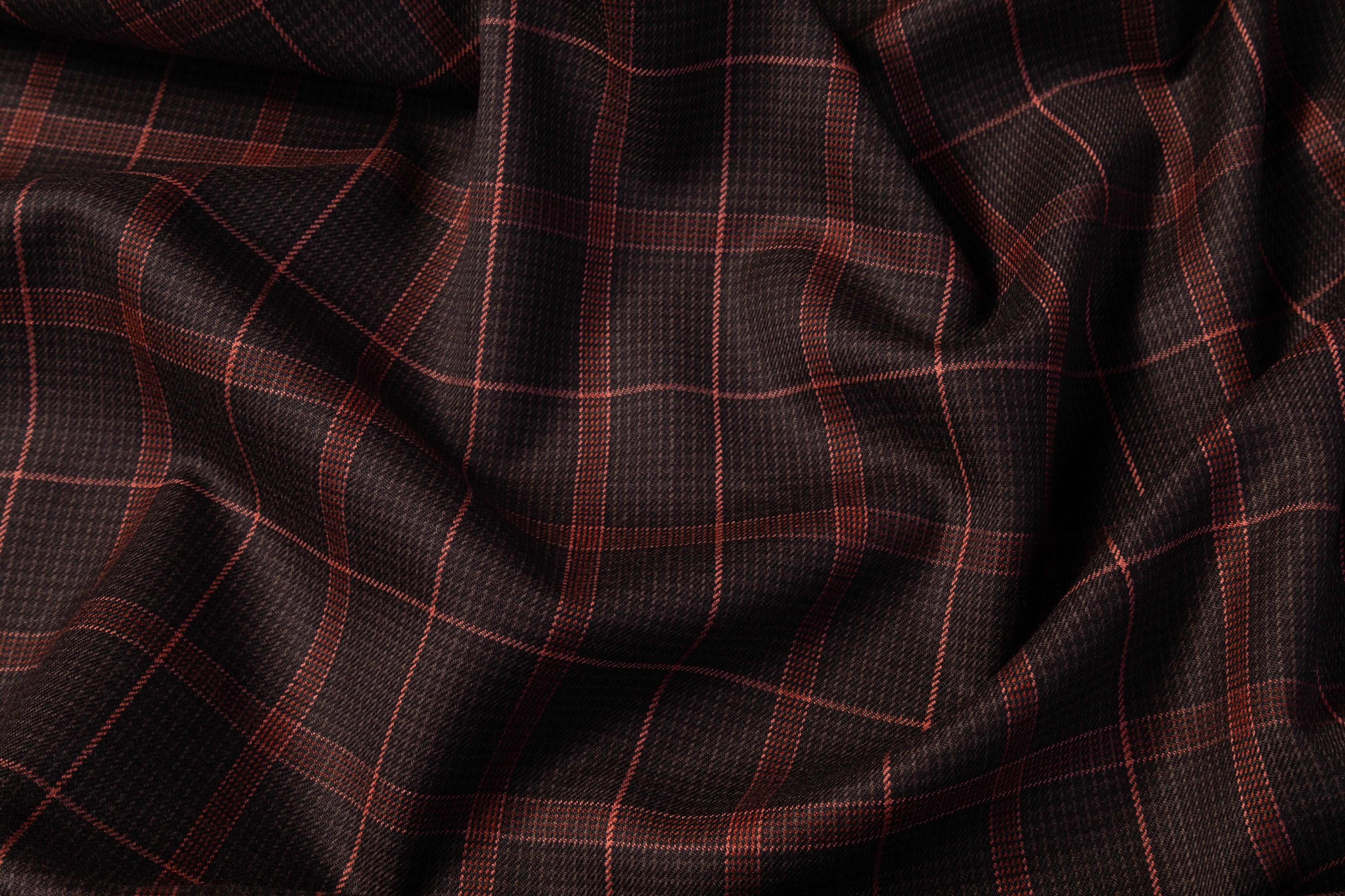 Checked Italian Wool Suiting - Brown / Coral