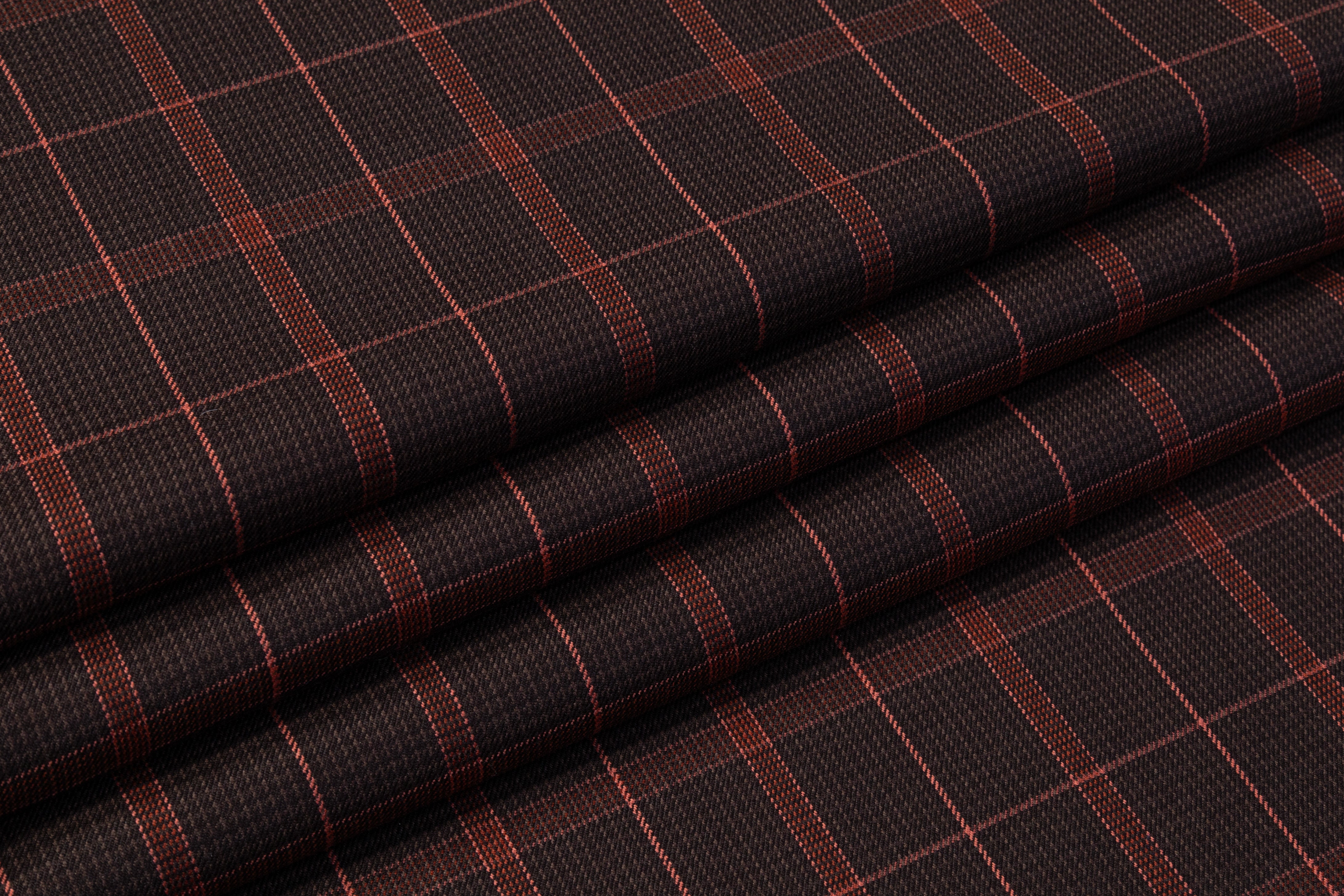 Checked Italian Wool Suiting - Brown / Coral