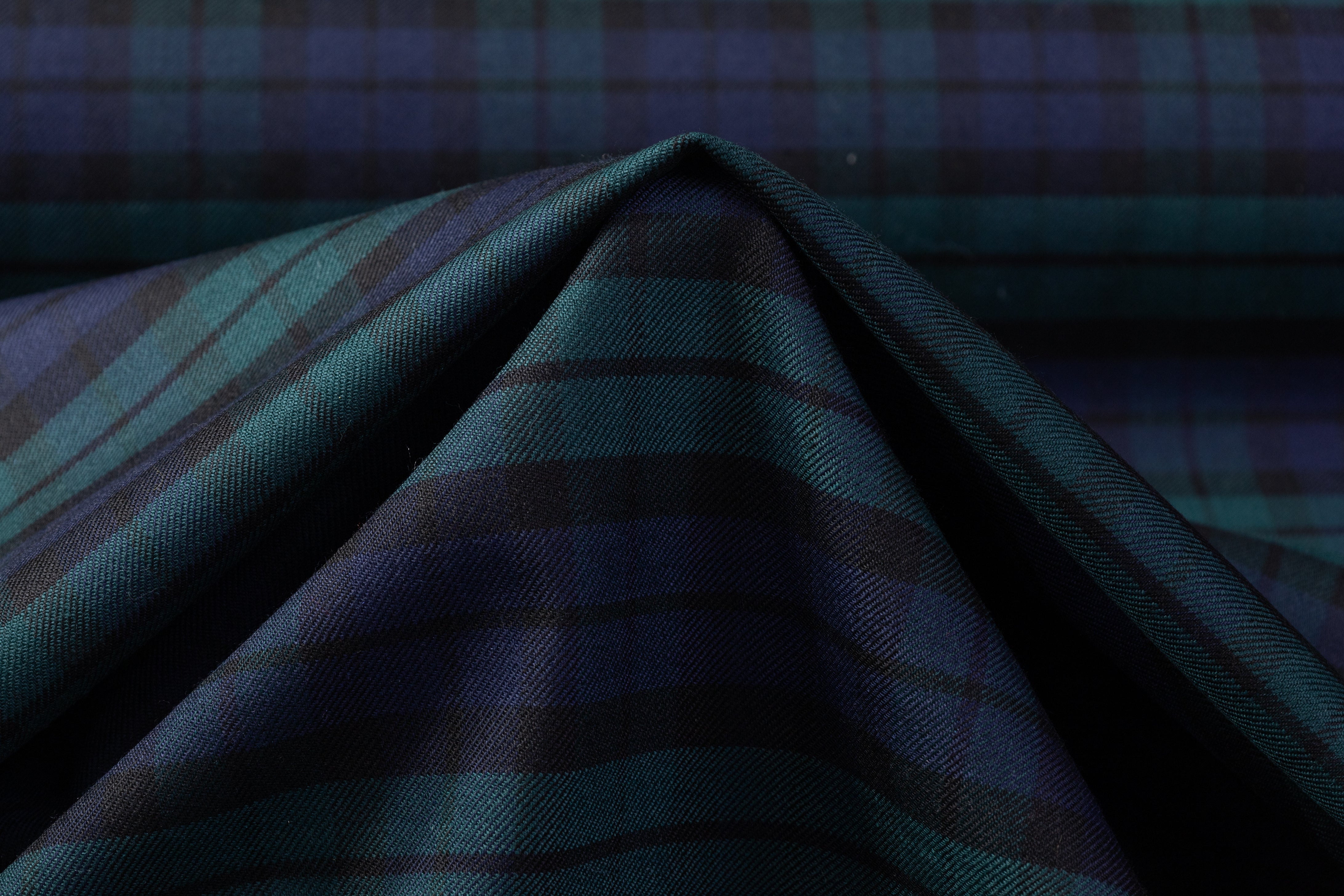 Checked Italian Stretch Wool Suiting - Green / Navy