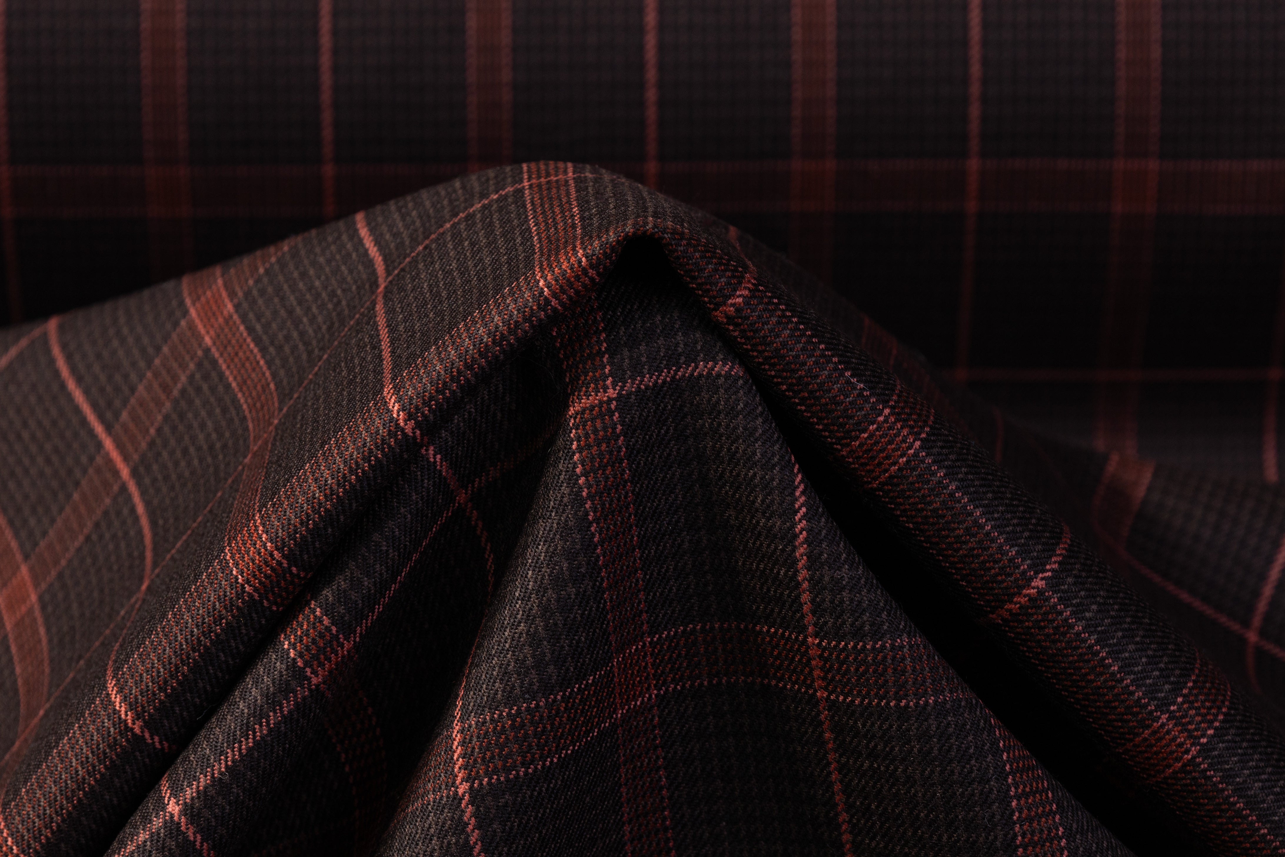 Checked Italian Wool Suiting - Brown / Coral