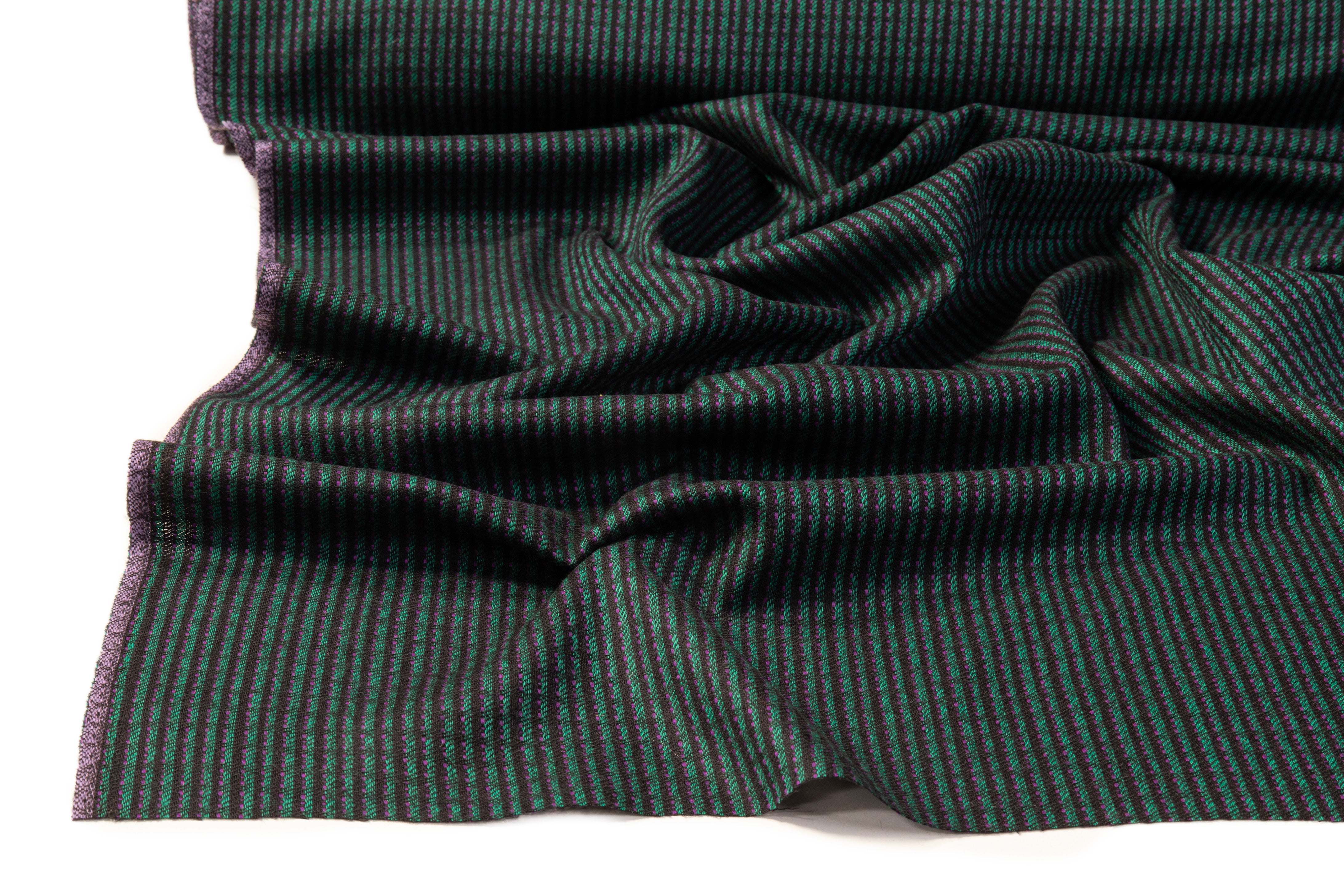 Textured Striped Italian Wool Suiting - Green / Purple