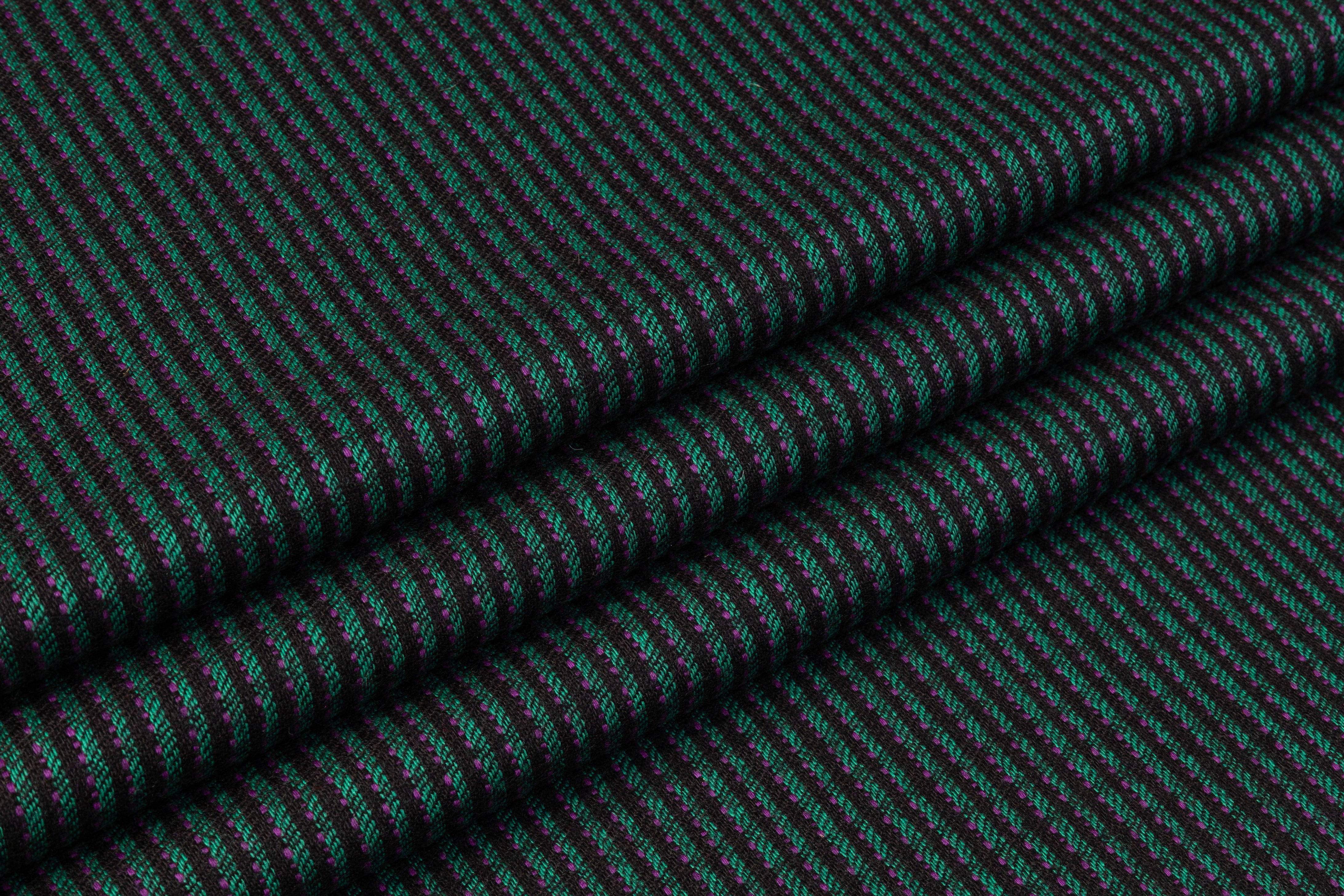 Textured Striped Italian Wool Suiting - Green / Purple