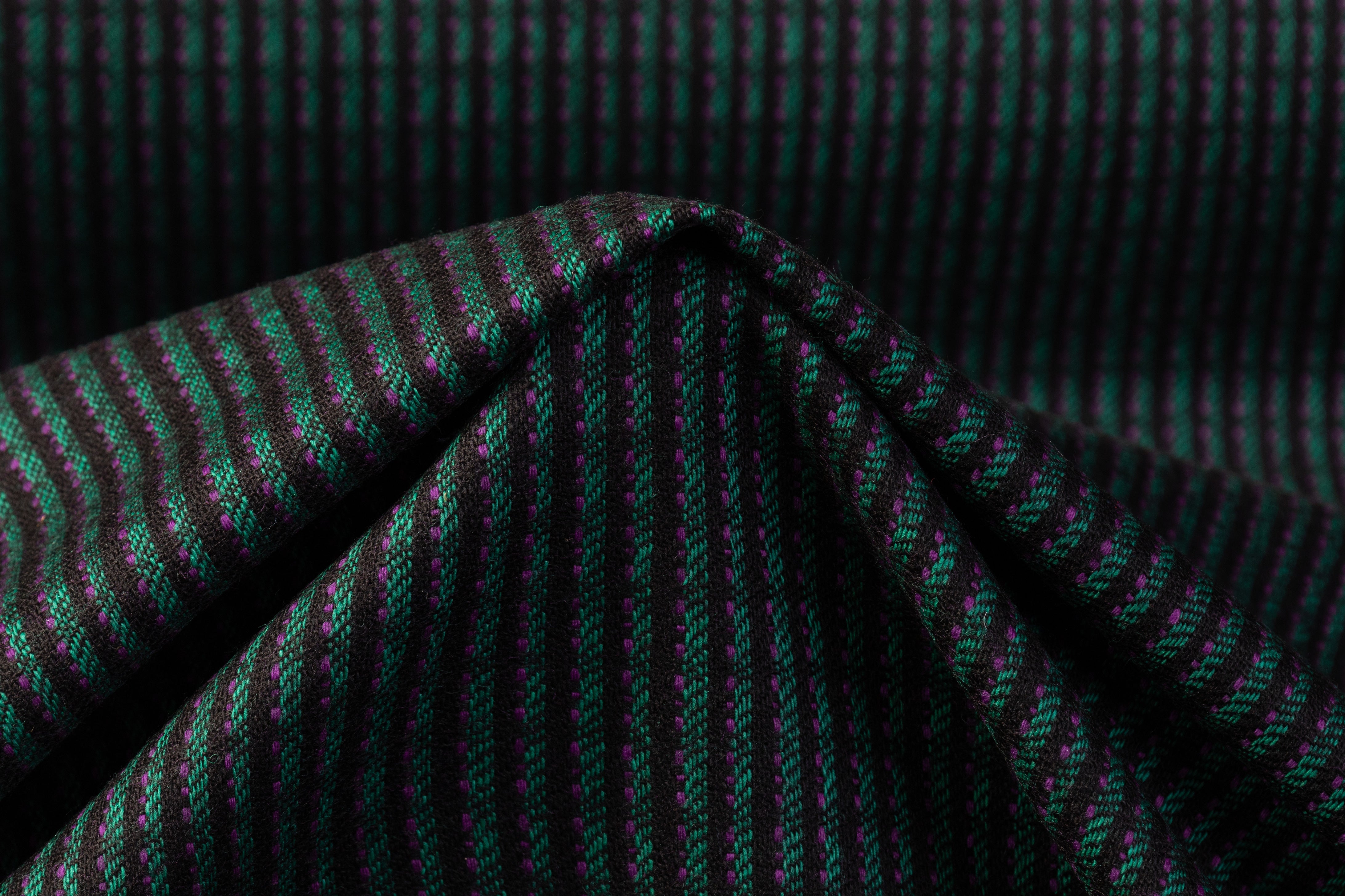 Textured Striped Italian Wool Suiting - Green / Purple