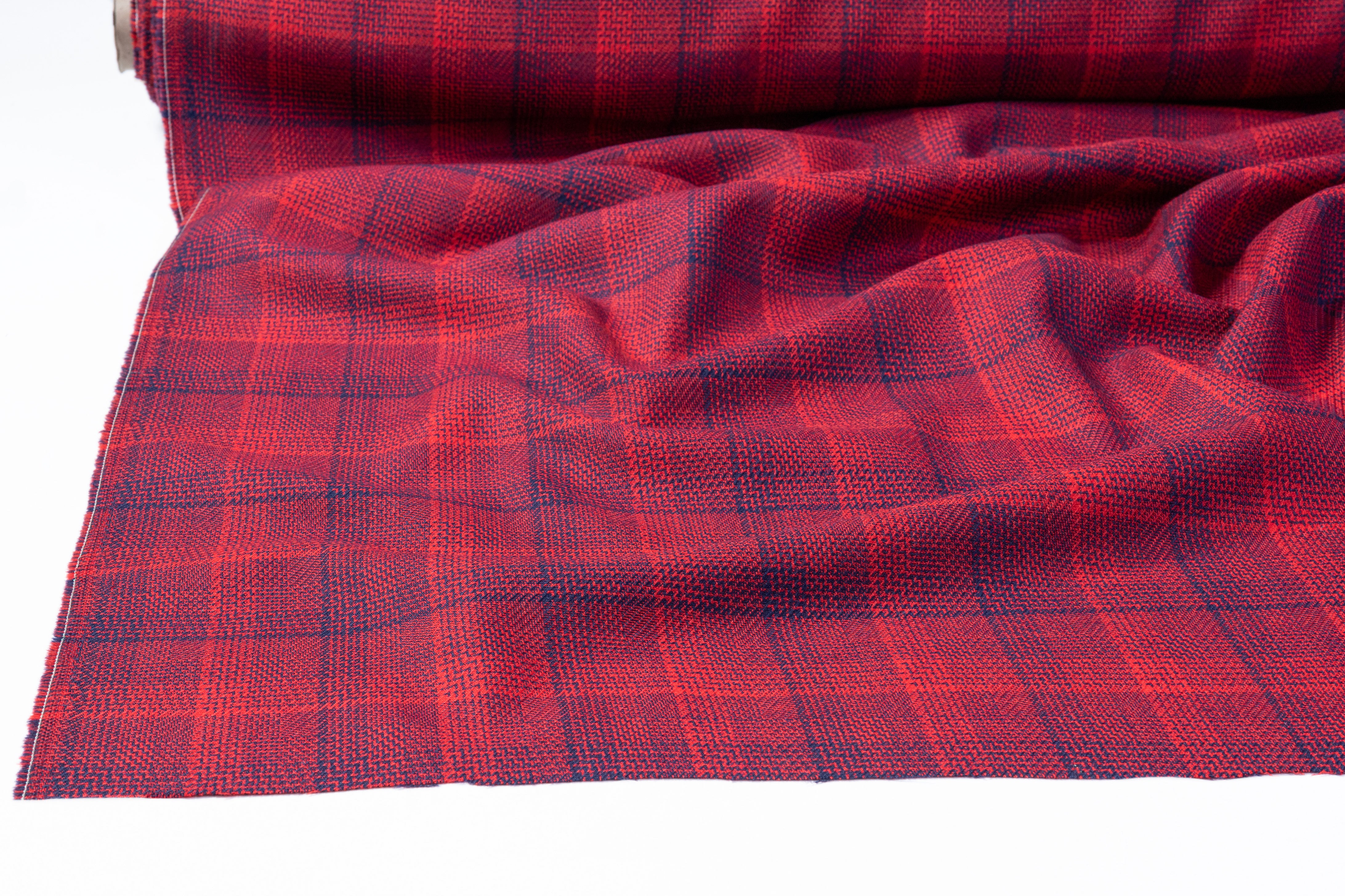 Checked Italian Wool Suiting - Red / Navy