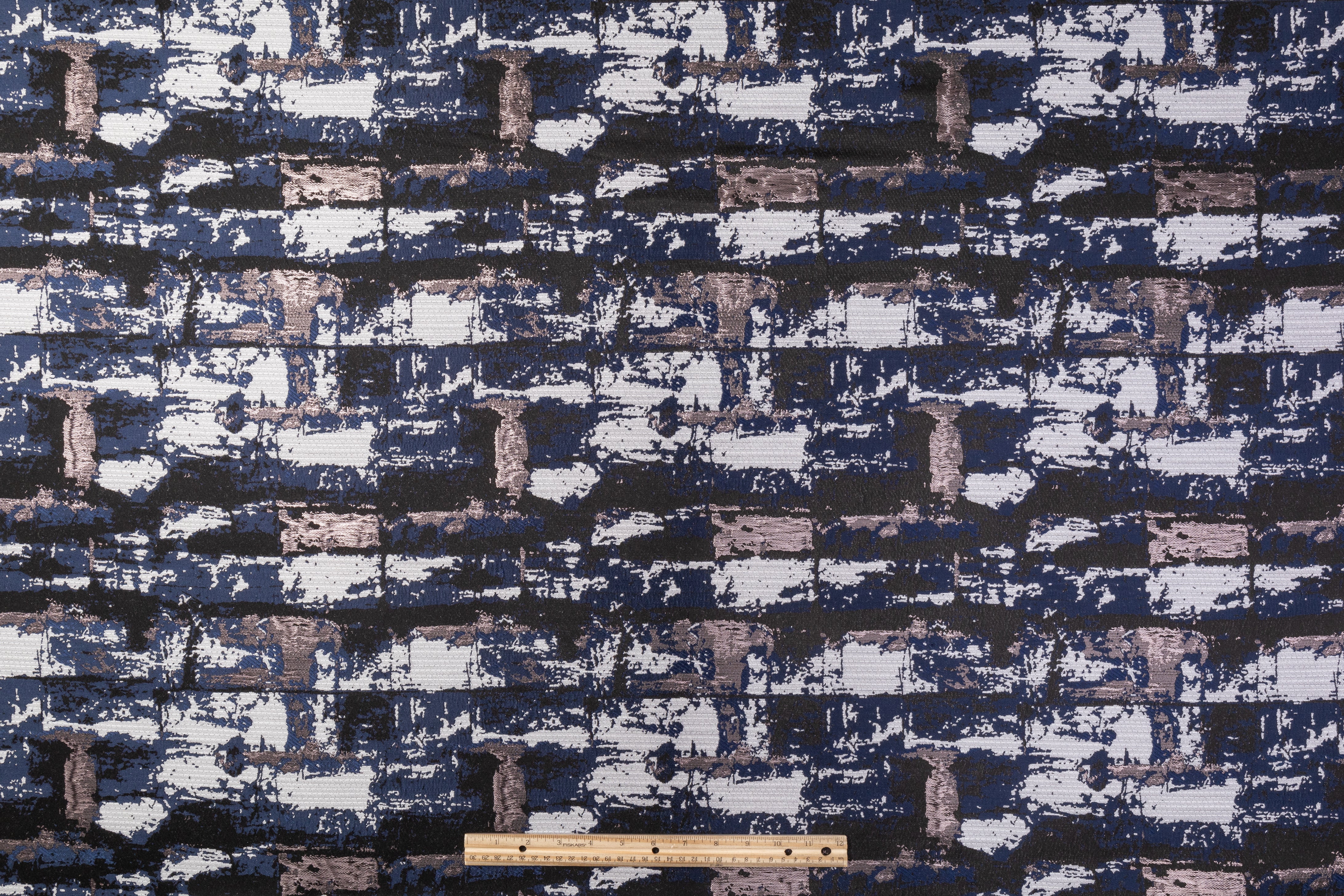 Abstract Metallic Brocade - Blue / Gray / Black