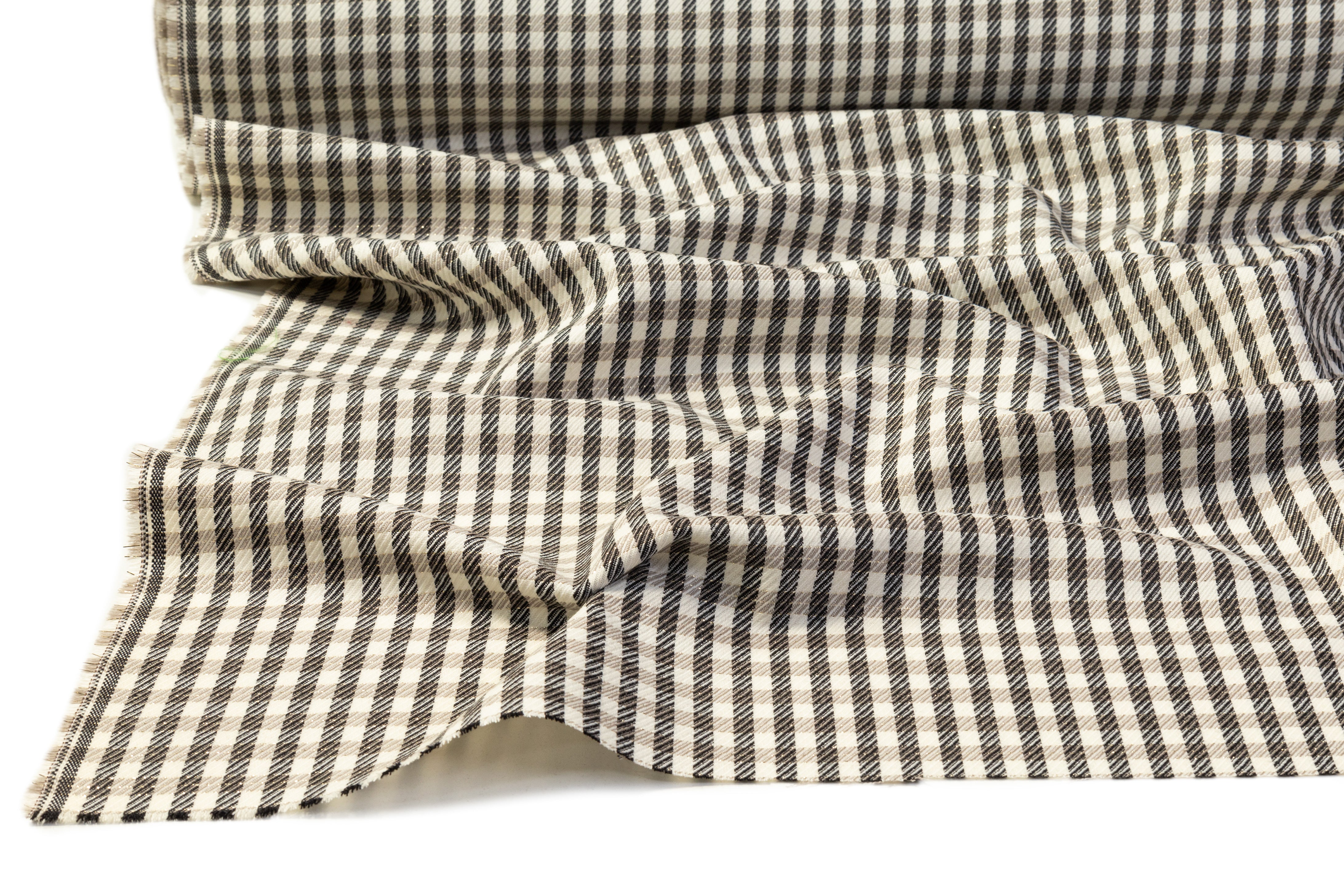 Metallic Checked Italian Wool Twill - Black / Taupe / Ivory / Gold