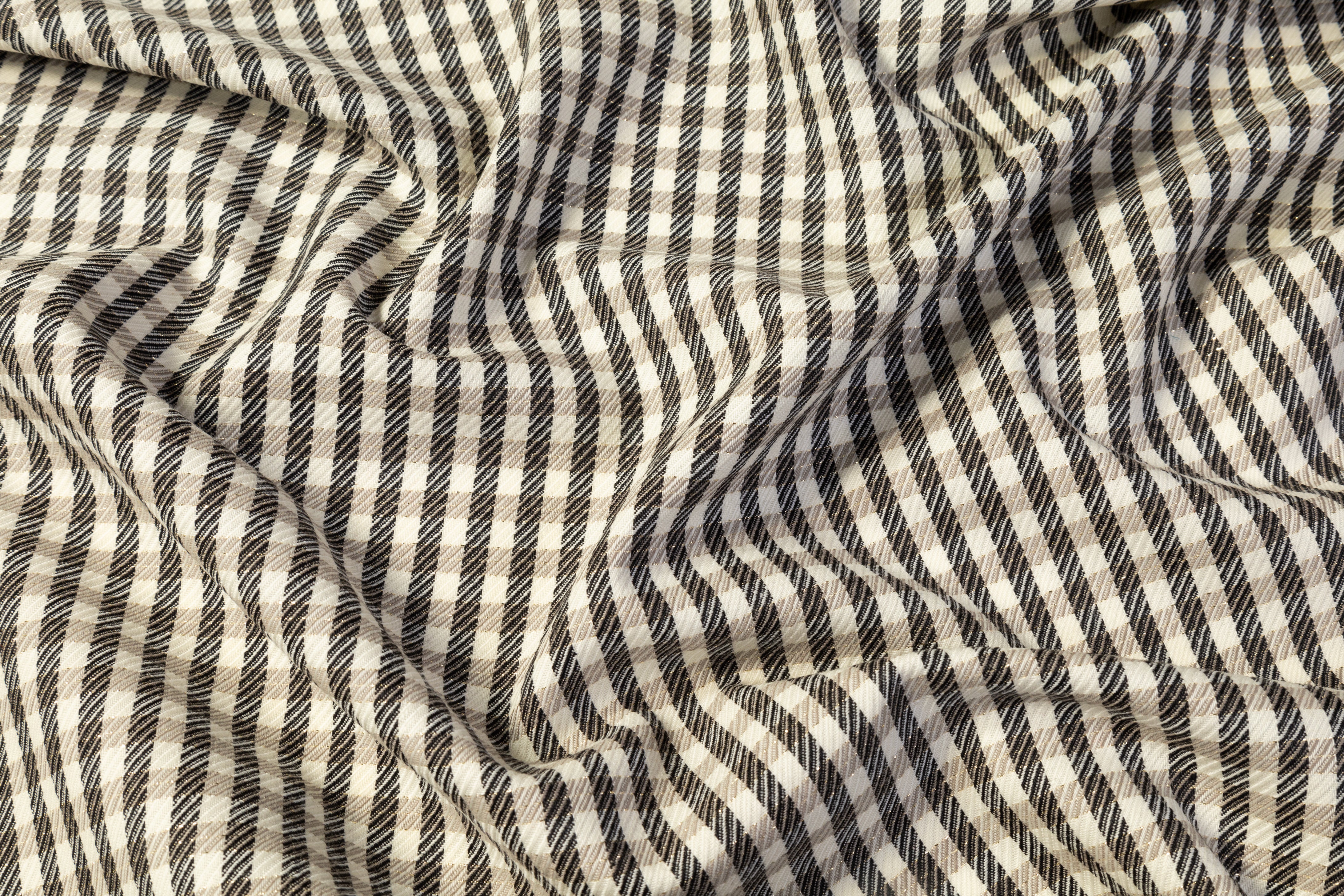 Metallic Checked Italian Wool Twill - Black / Taupe / Ivory / Gold