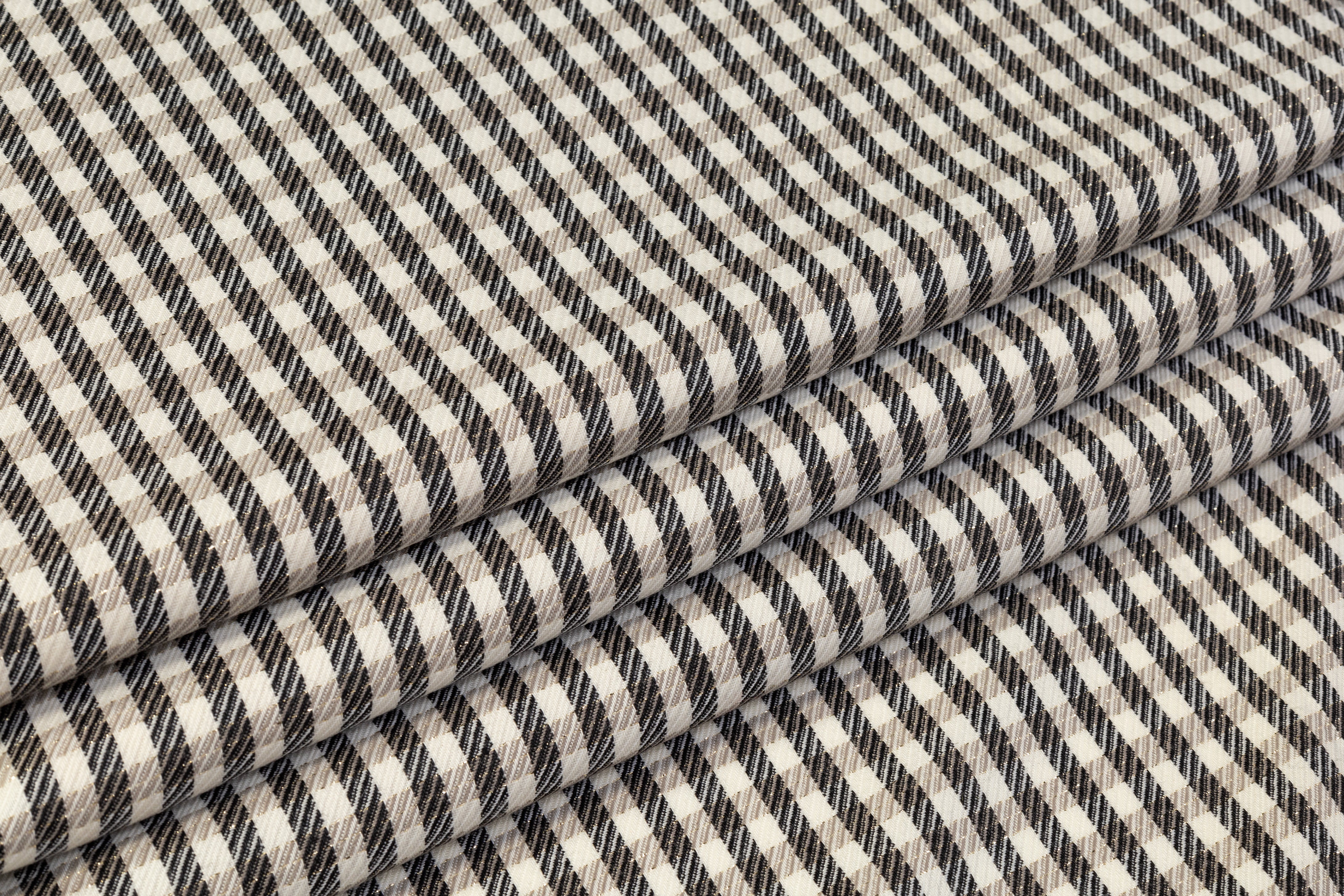 Metallic Checked Italian Wool Twill - Black / Taupe / Ivory / Gold