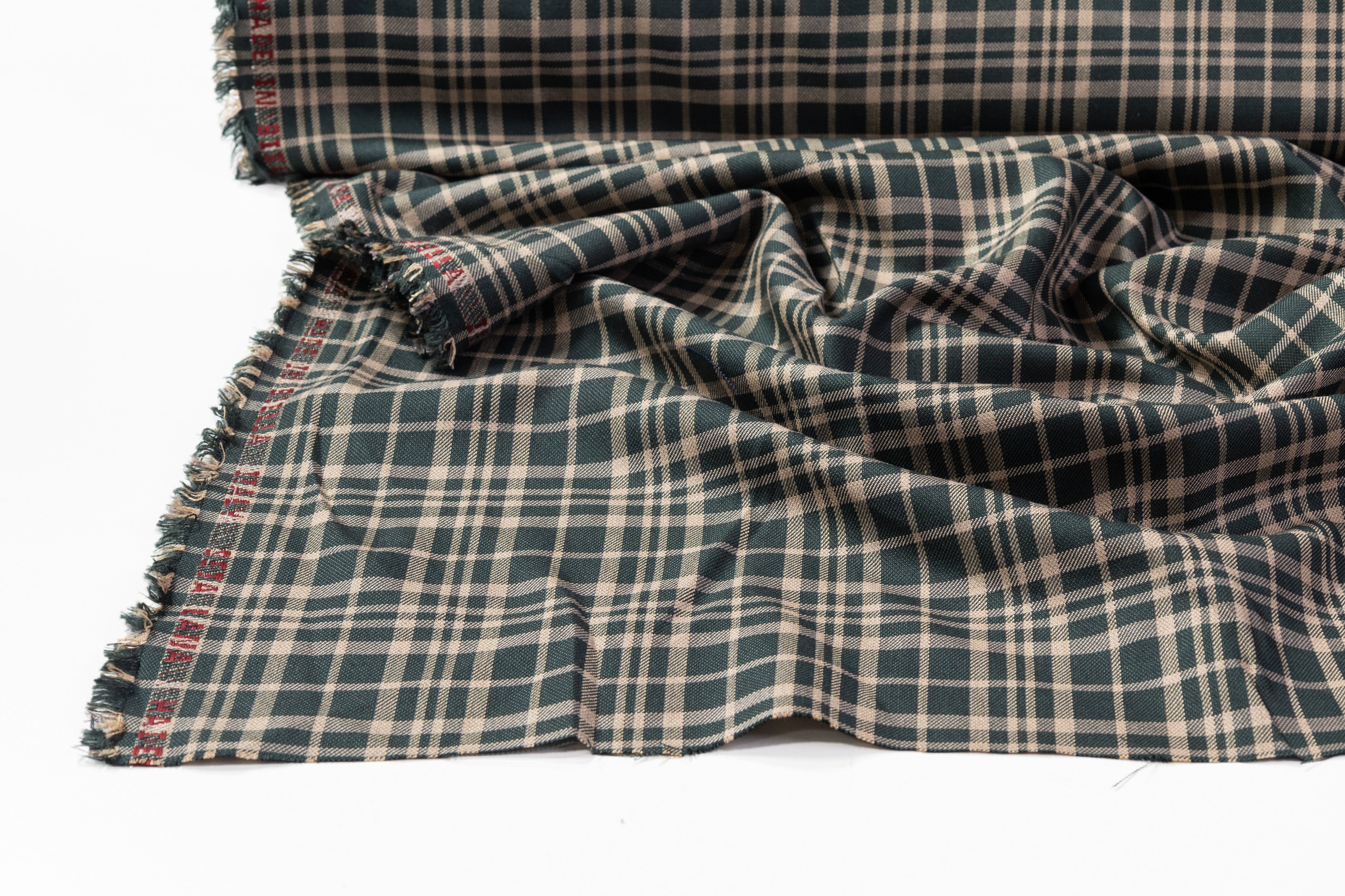 Checked Italian Silk Wool Suiting - Green / Taupe