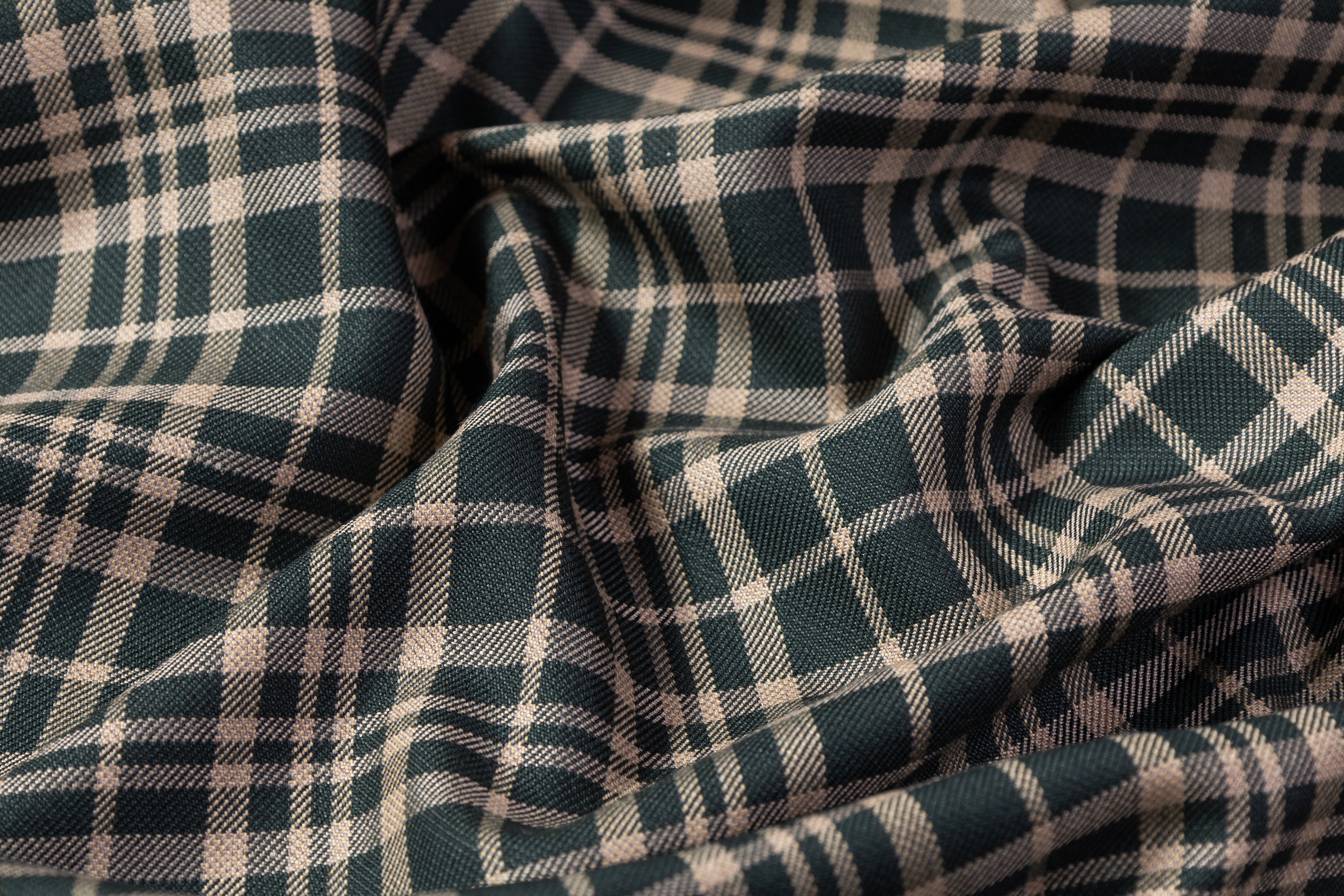 Checked Italian Silk Wool Suiting - Green / Taupe