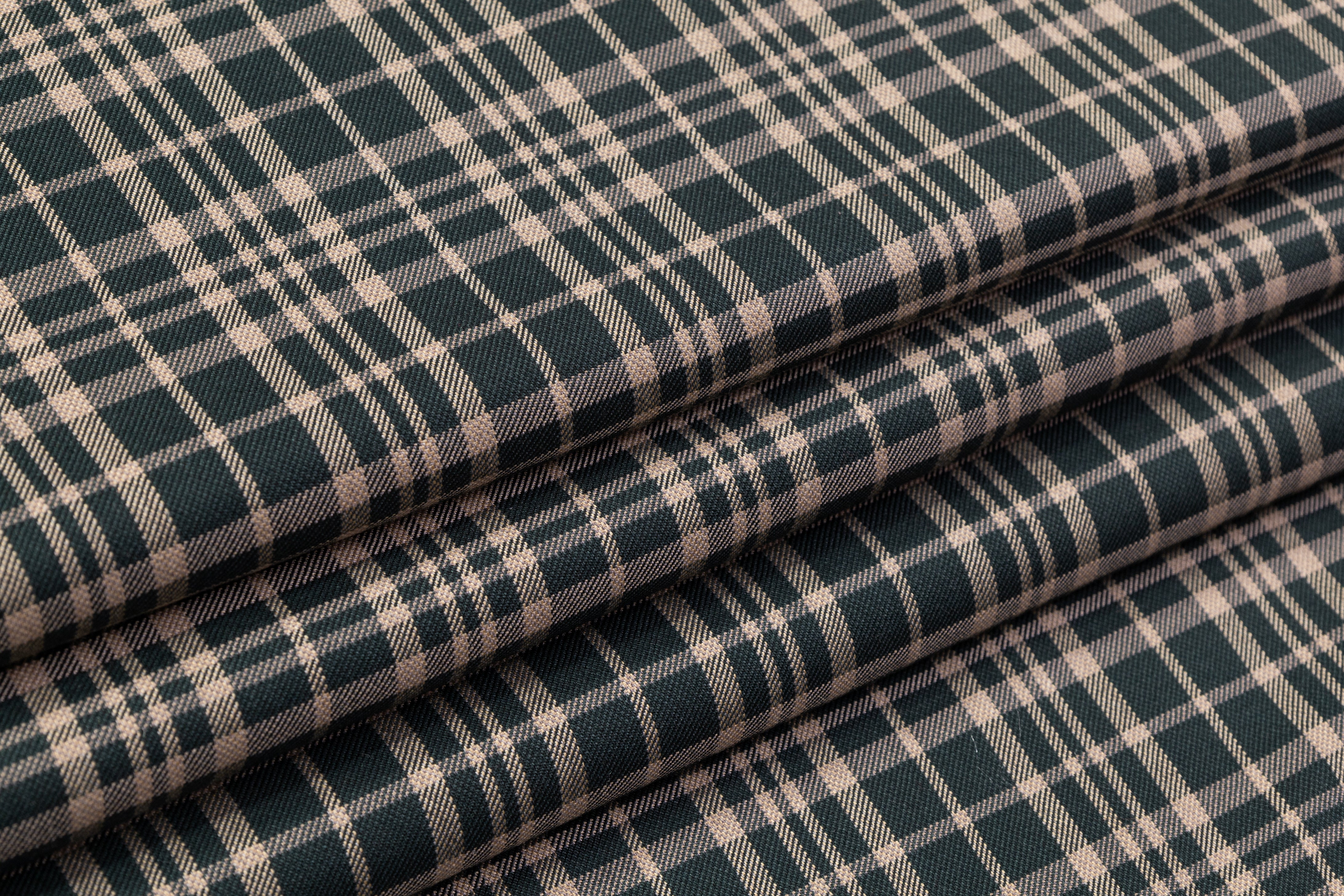 Checked Italian Silk Wool Suiting - Green / Taupe